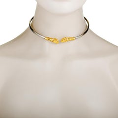 Zolotas Diamond Yellow Gold and Silver Ram's Head Omega Necklace