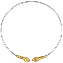 Zolotas Diamond Yellow Gold and Silver Ram's Head Omega Necklace