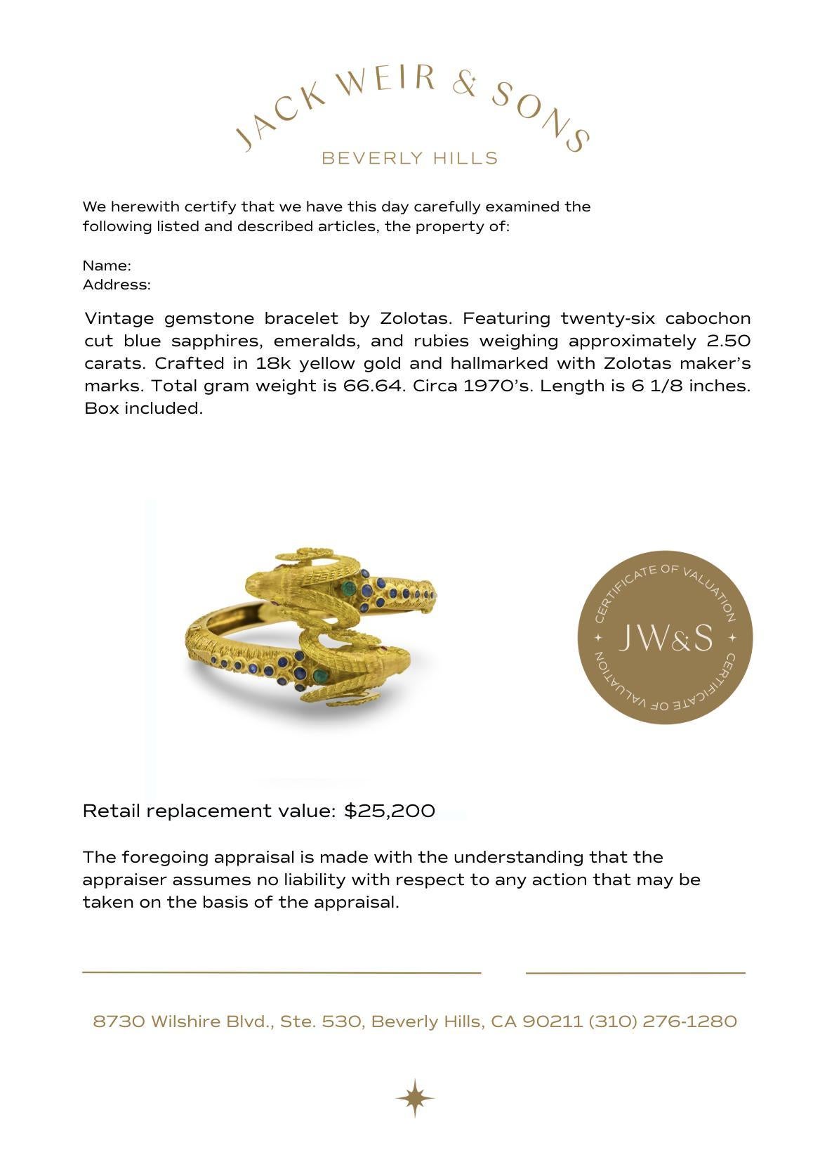 Zolotas gemstone 18k yellow gold Ram's head crossover bangle For Sale 1