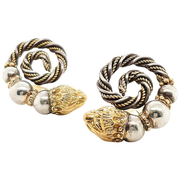 Zolotas Gold and Silver Spiral Earrings at 1stDibs