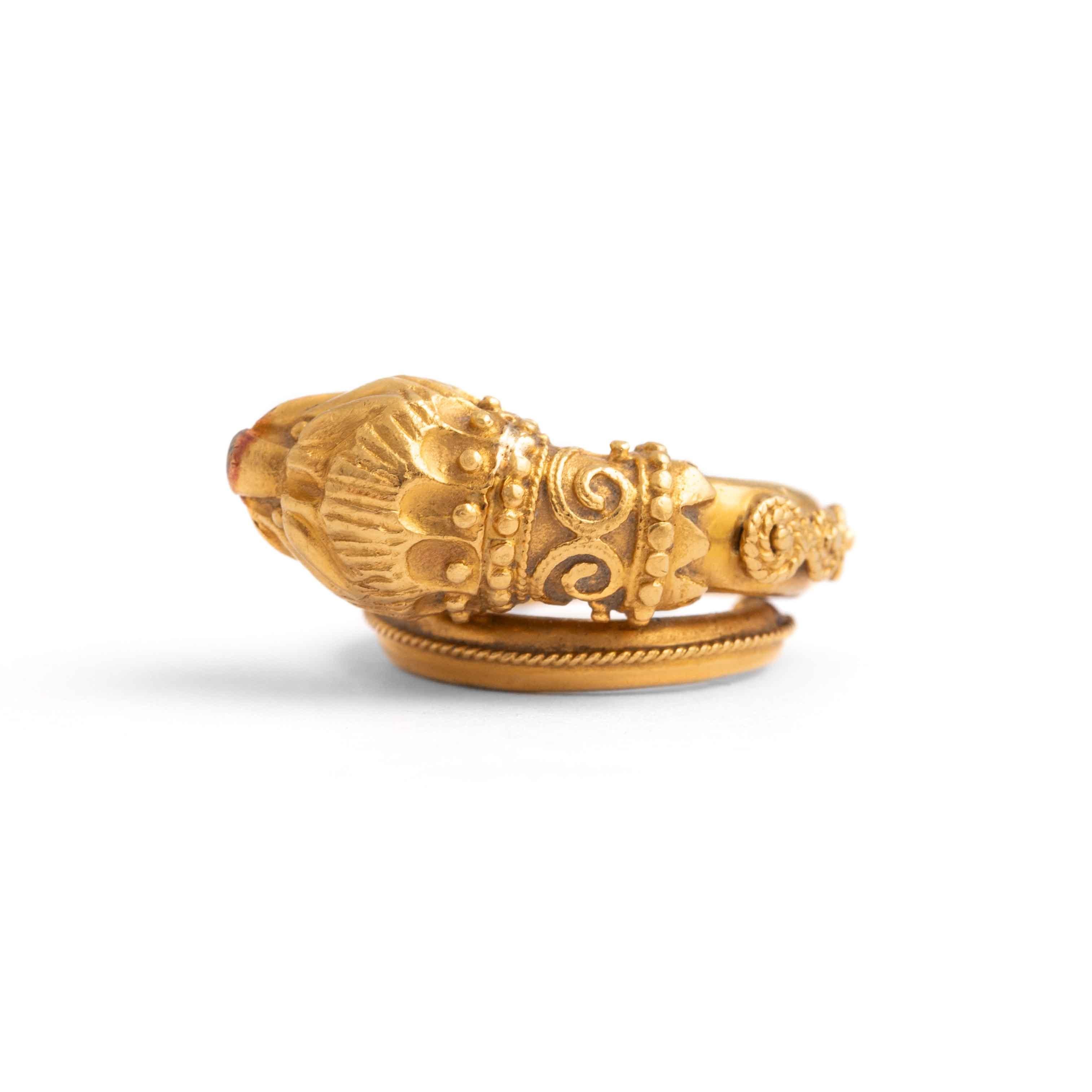 Anglo-Indian Zolotas Gold Chimera Ring Lion Head Terminal For Sale