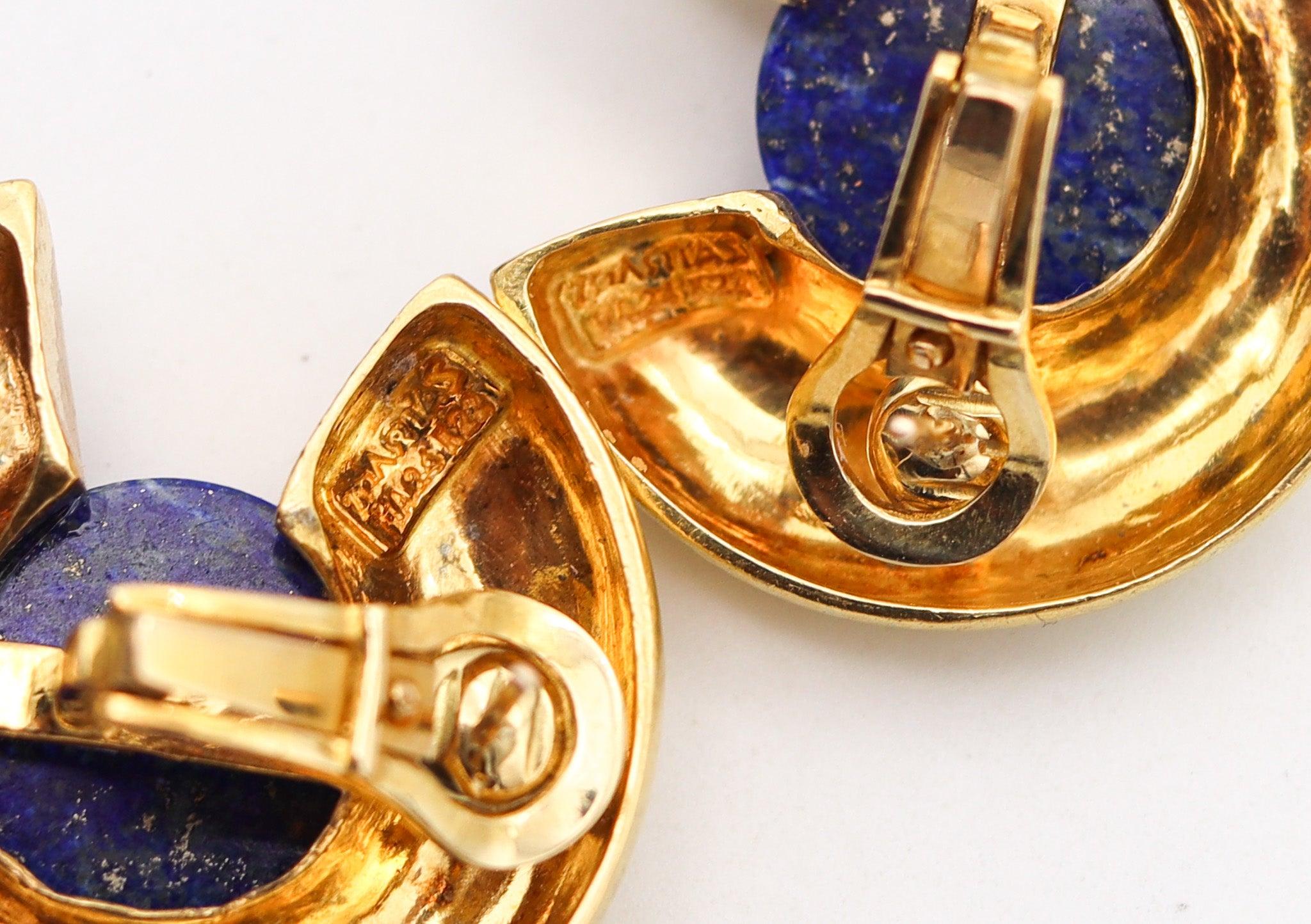 Women's ZOLOTAS Greece Clips On Earrings in Solid 22Kt Yellow Gold With Lapis Lazuli For Sale