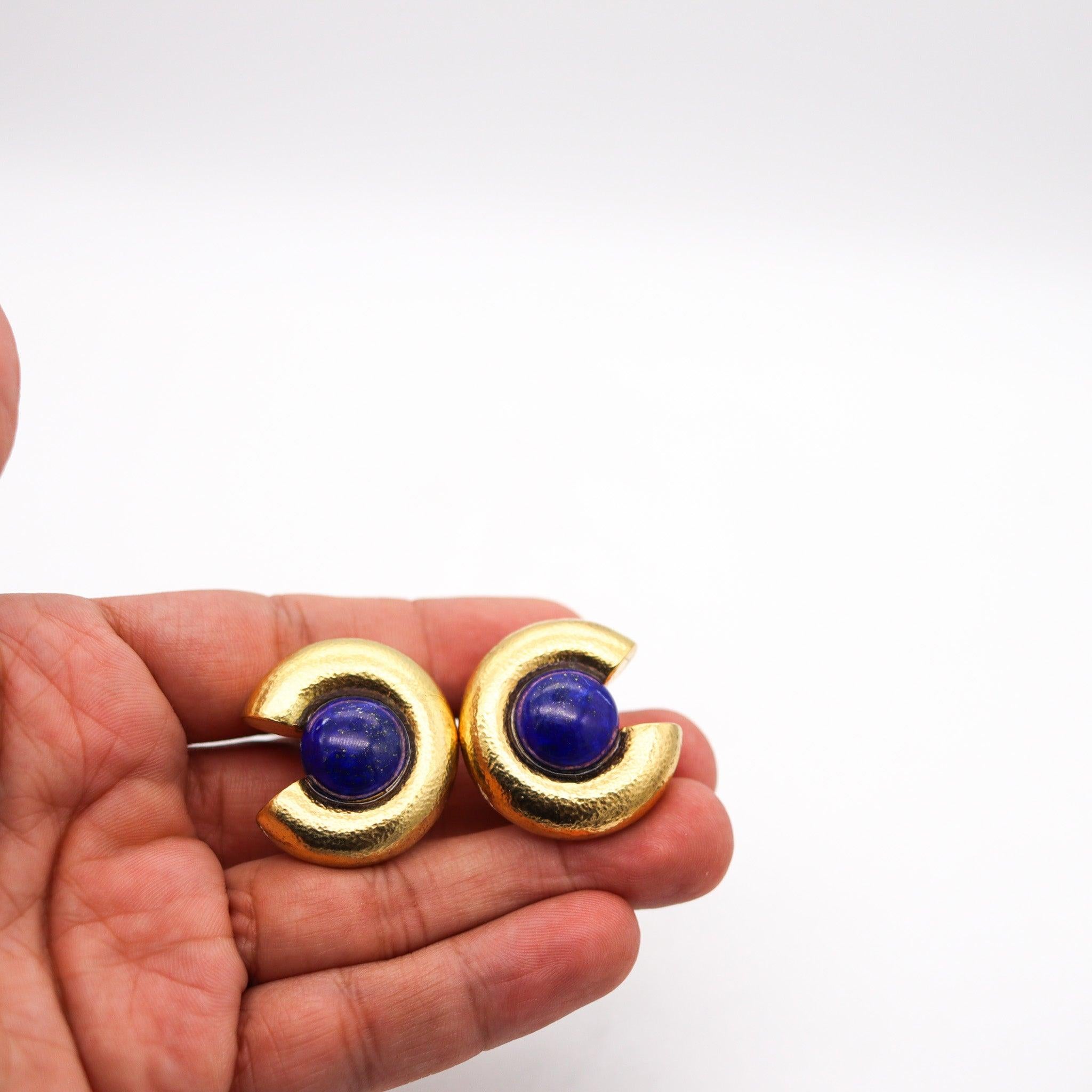 ZOLOTAS Greece Clips On Earrings in Solid 22Kt Yellow Gold With Lapis Lazuli For Sale 1