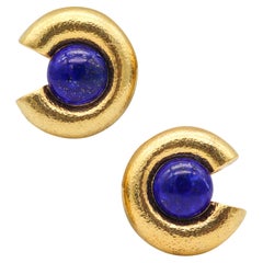 ZOLOTAS Griechenland Clips auf Ohrringe in massivem 22Kt Gelbgold mit Lapislazuli