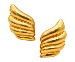 ZOLOTAS Griechenland geriffelte Freiformen Clips an Ohrringen aus massivem 22 Karat Gelbgold