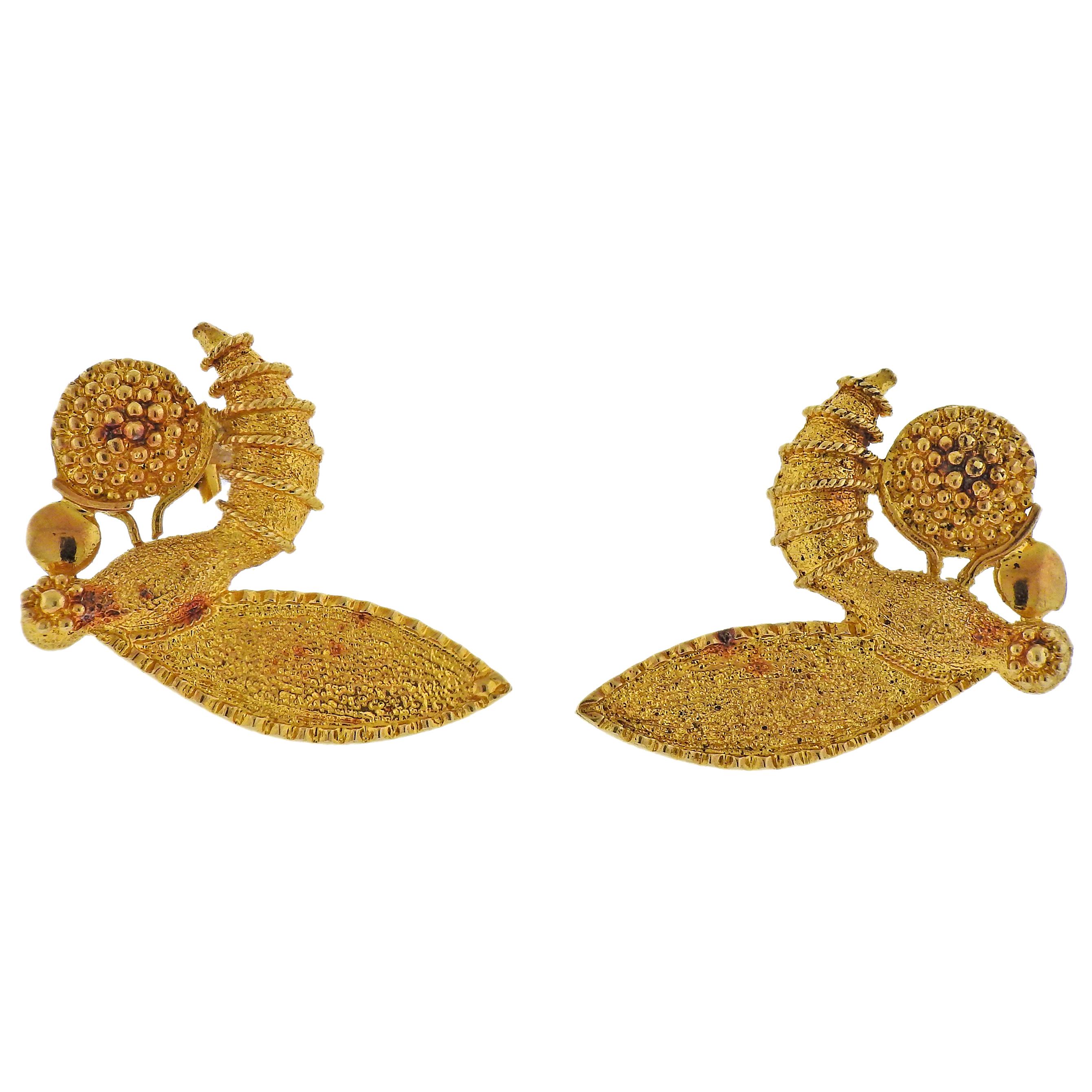 Zolotas Greece Gold Insect Wasp Earrings