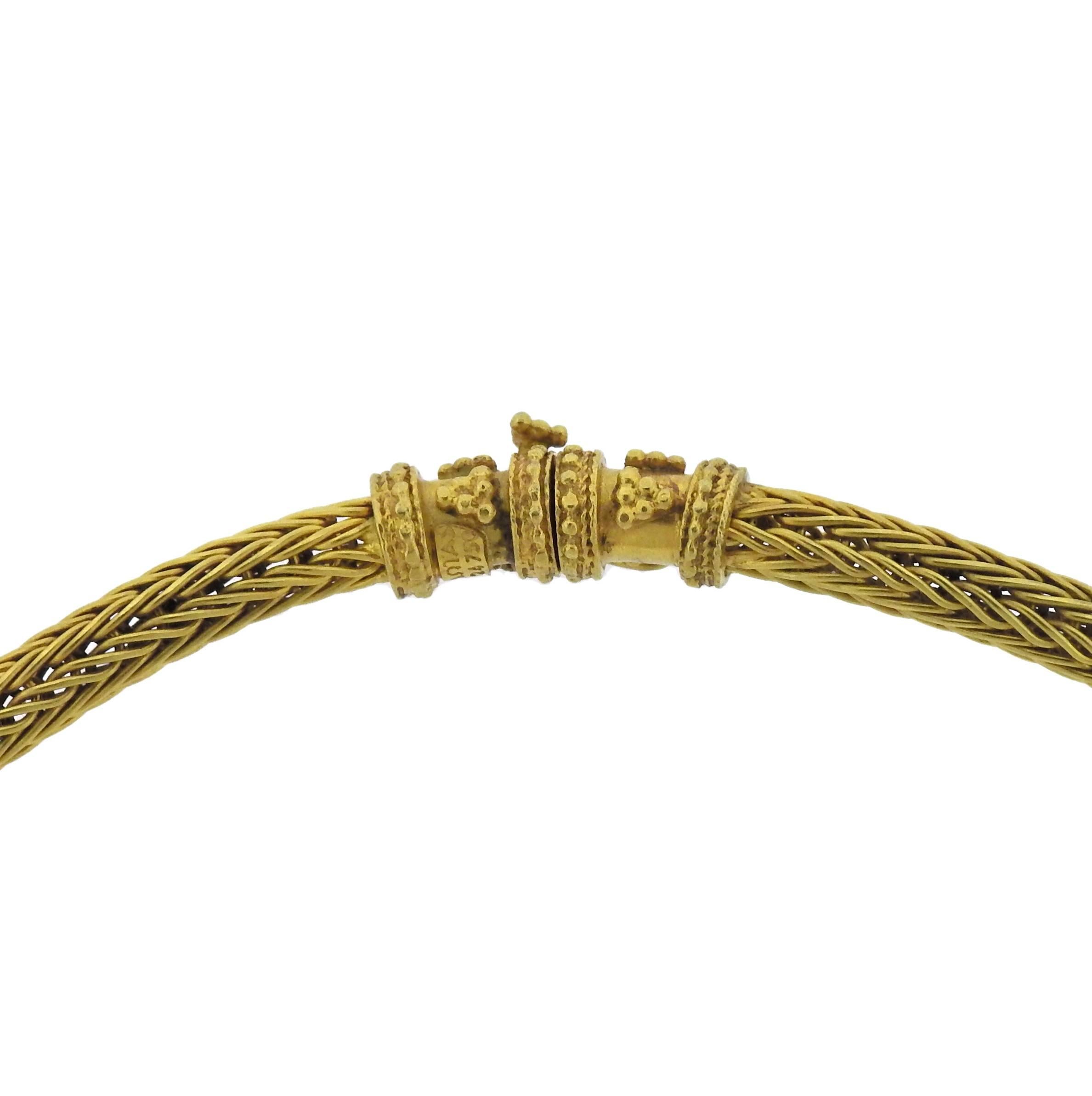 18k yellow gold necklace, created by Greek designer Zolotas. Necklace is 16.5