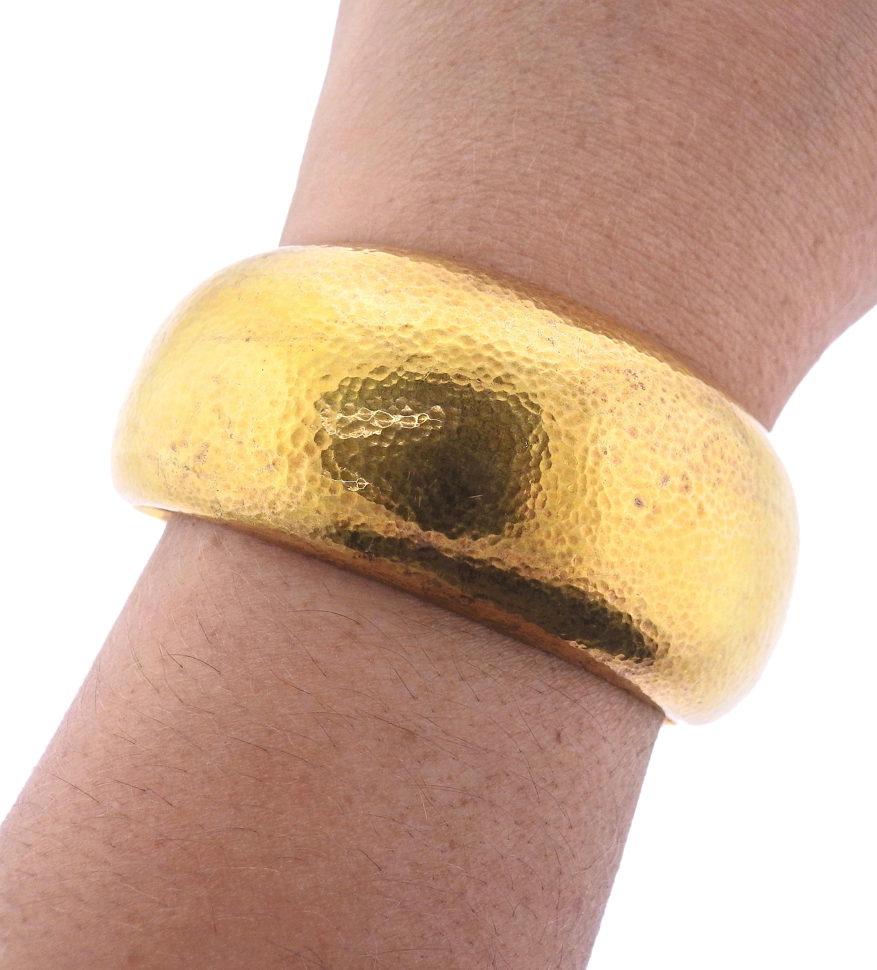 Zolotas Greece Hammered Gold Cuff Bracelet 1