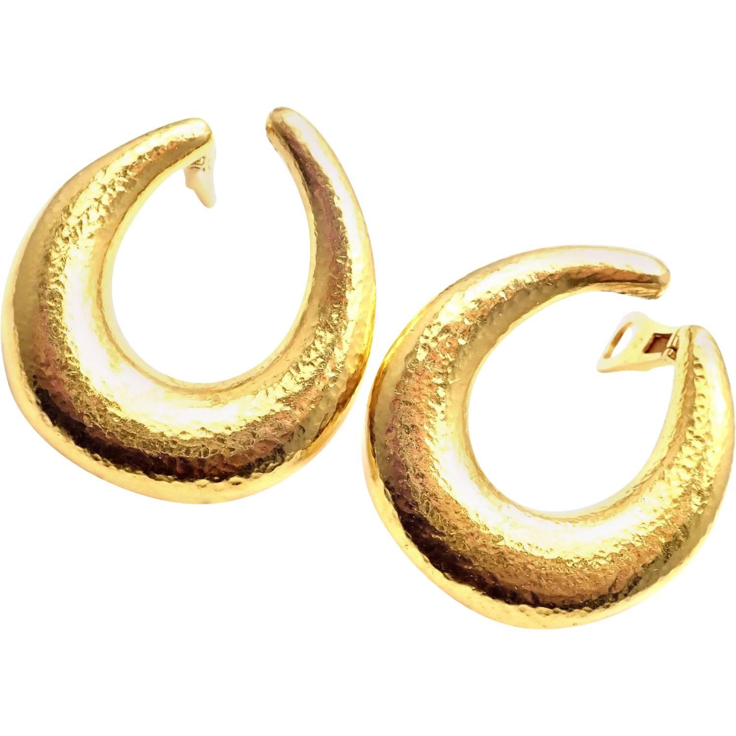 Zolotas Greece Large Yellow Gold Hoop Earrings