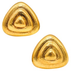 Zolotas Greece Pyramidal Triangular Clips on Earrings in Solid 22 Kt Yellow Gold