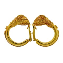 Zolotas Greece Ram's Head Gold Hoop Earrings