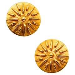 Vintage Zolotas Greece Round Sunburst Studs Earrings in Solid 18Kt Yellow Gold