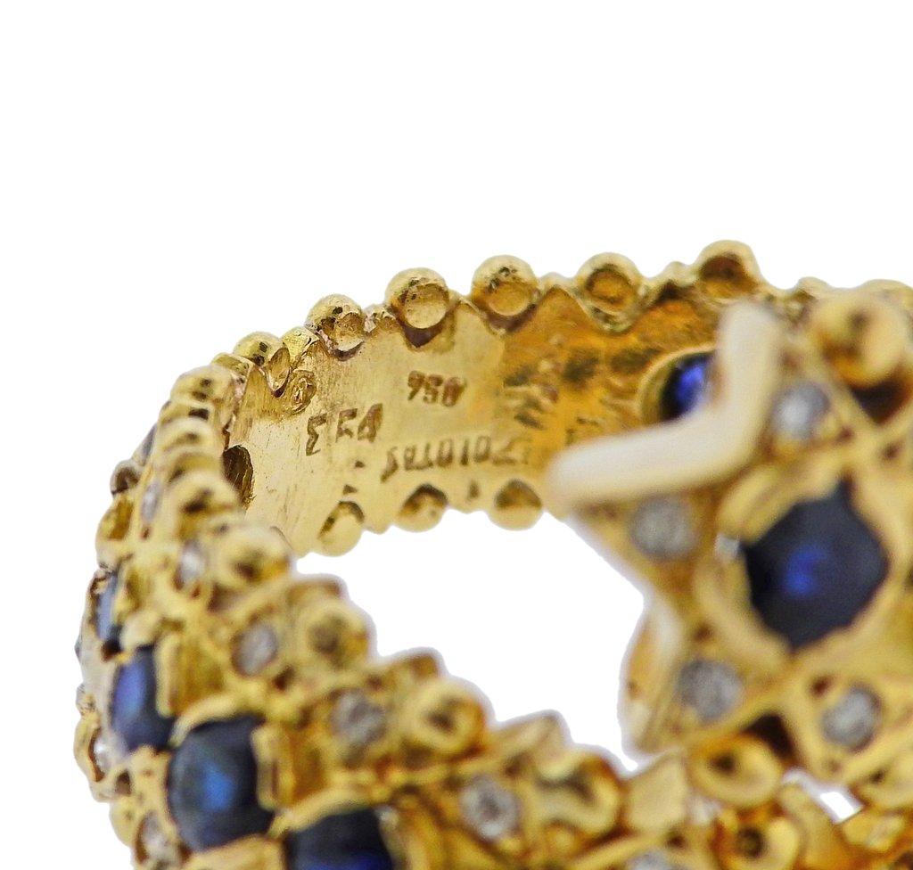 Women's Zolotas Greece Sapphire Diamond Gold Ring For Sale