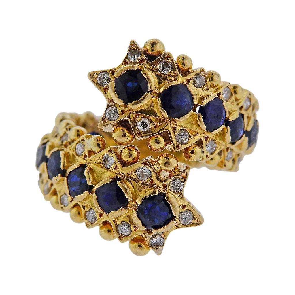 Zolotas Greece Sapphire Diamond Gold Ring For Sale