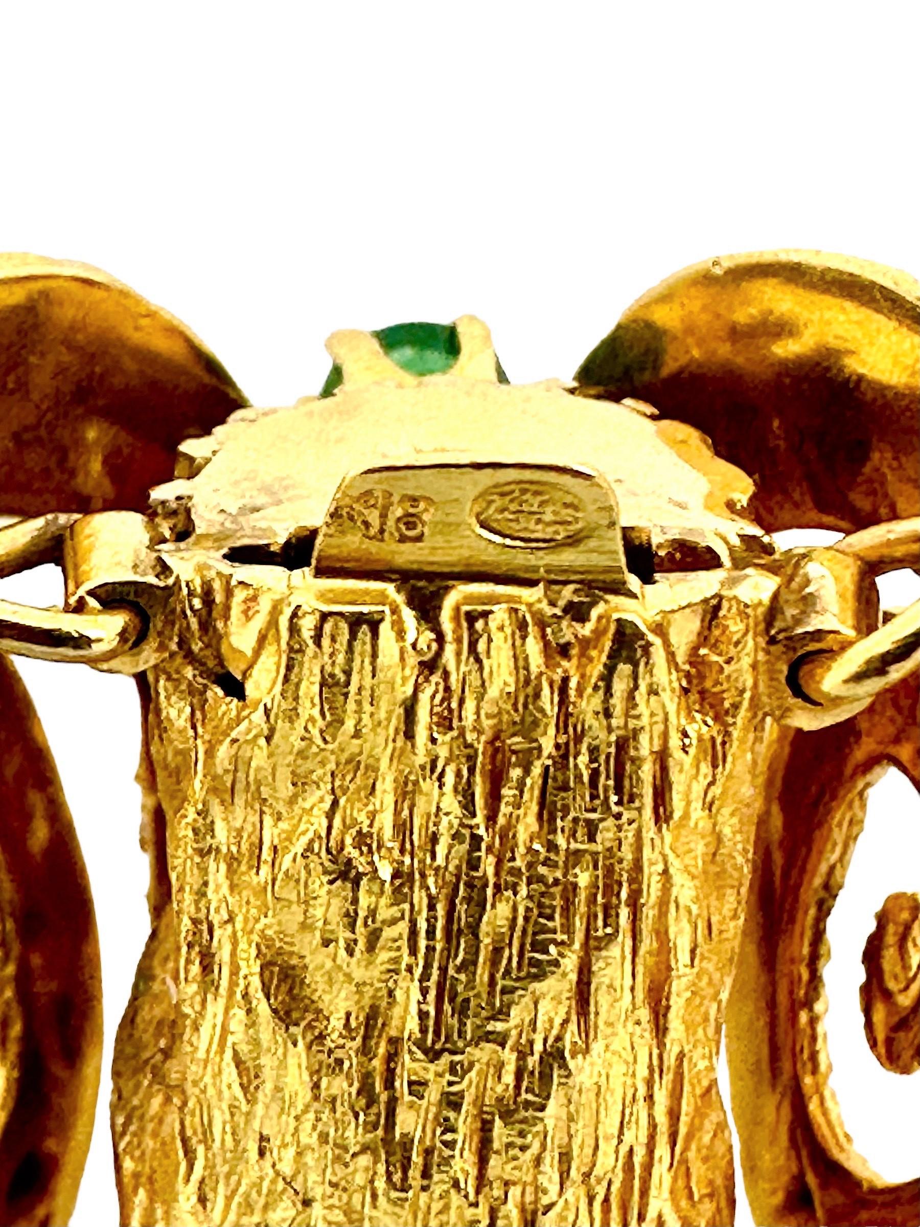 Women's Zolotas Greek 18K Yellow Gold Rams Head Bracelet with Emerald Spine & Ruby Eyes