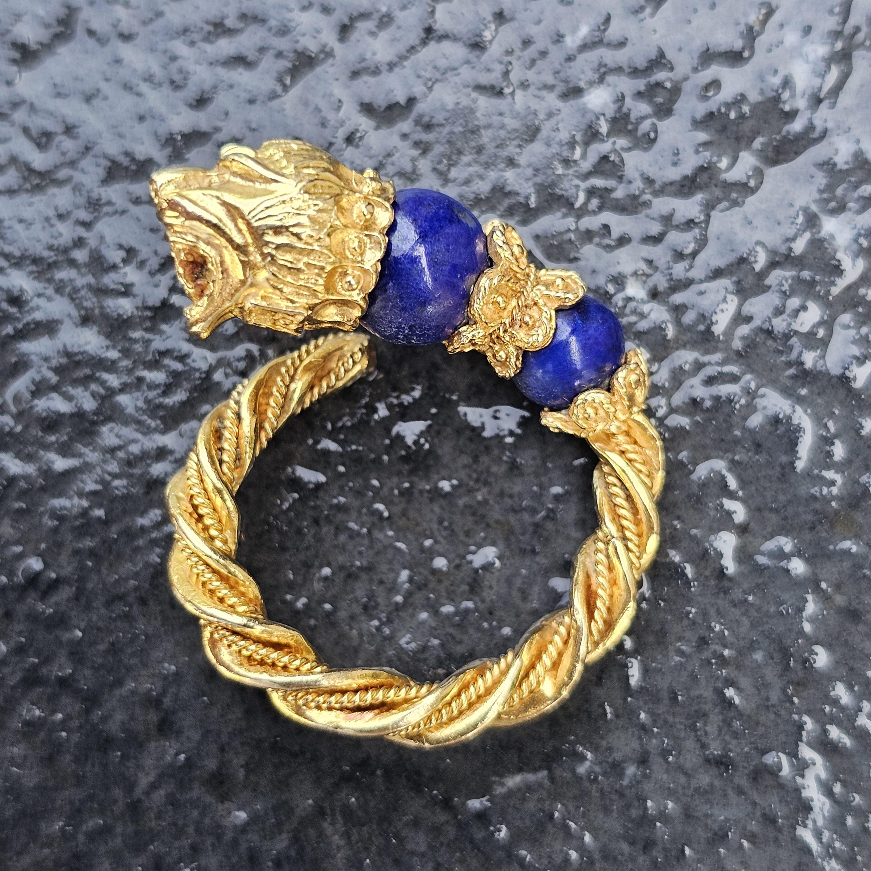 Anello Zolotas Testa di Leone Greco Lapis Oro Giallo 18k 11.3g sz ~7 Regolabile in vendita 8