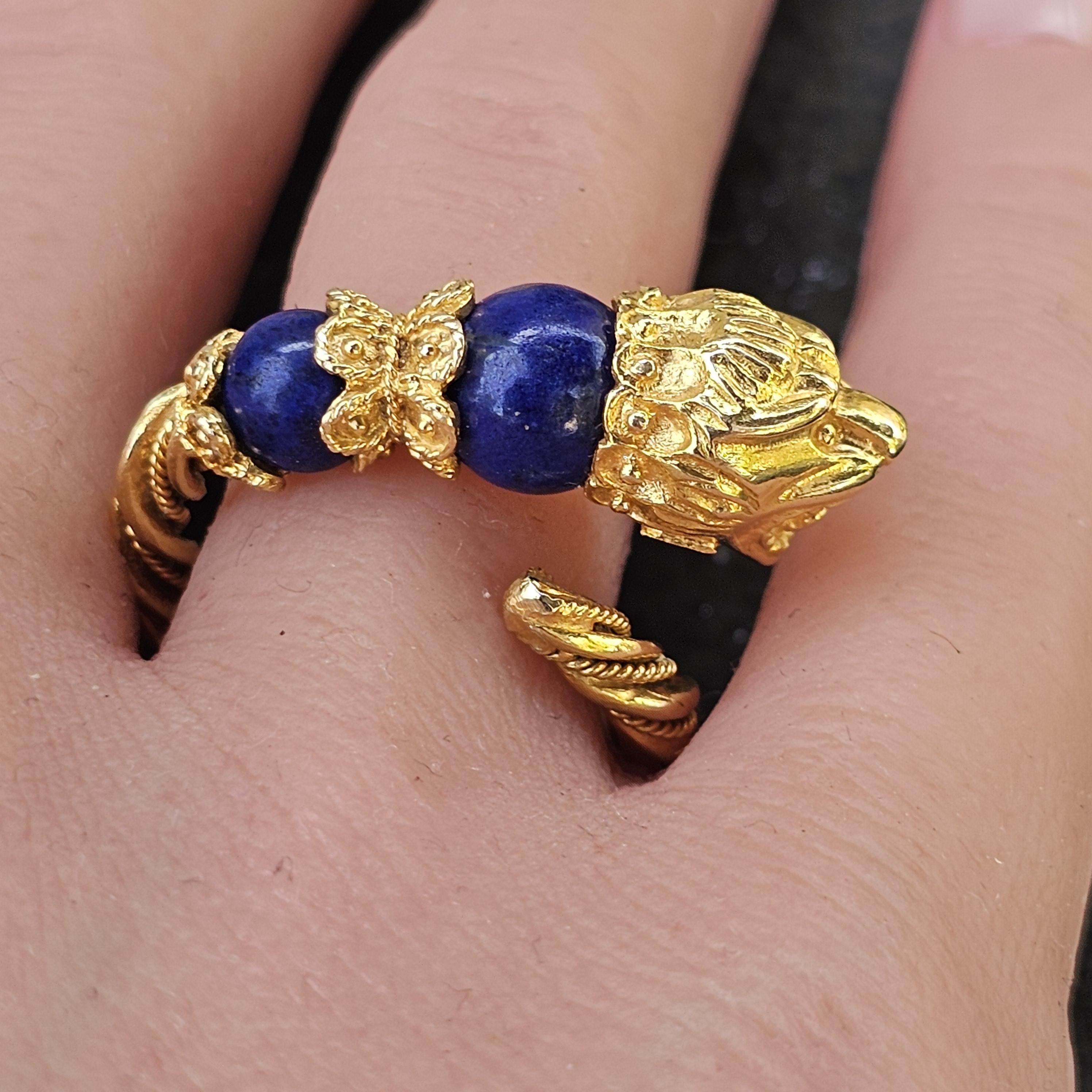Perlina Anello Zolotas Testa di Leone Greco Lapis Oro Giallo 18k 11.3g sz ~7 Regolabile in vendita