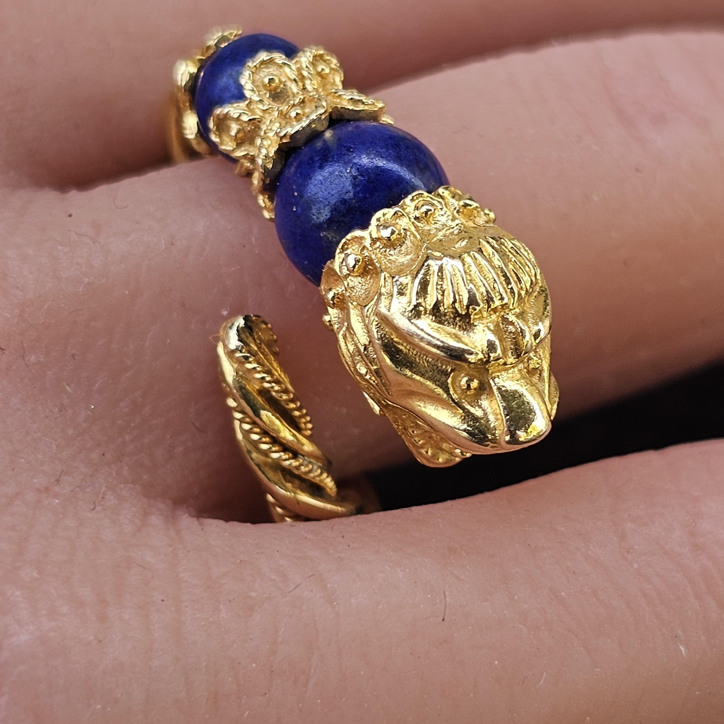 Anello Zolotas Testa di Leone Greco Lapis Oro Giallo 18k 11.3g sz ~7 Regolabile In condizioni buone in vendita a Northbrook, IL