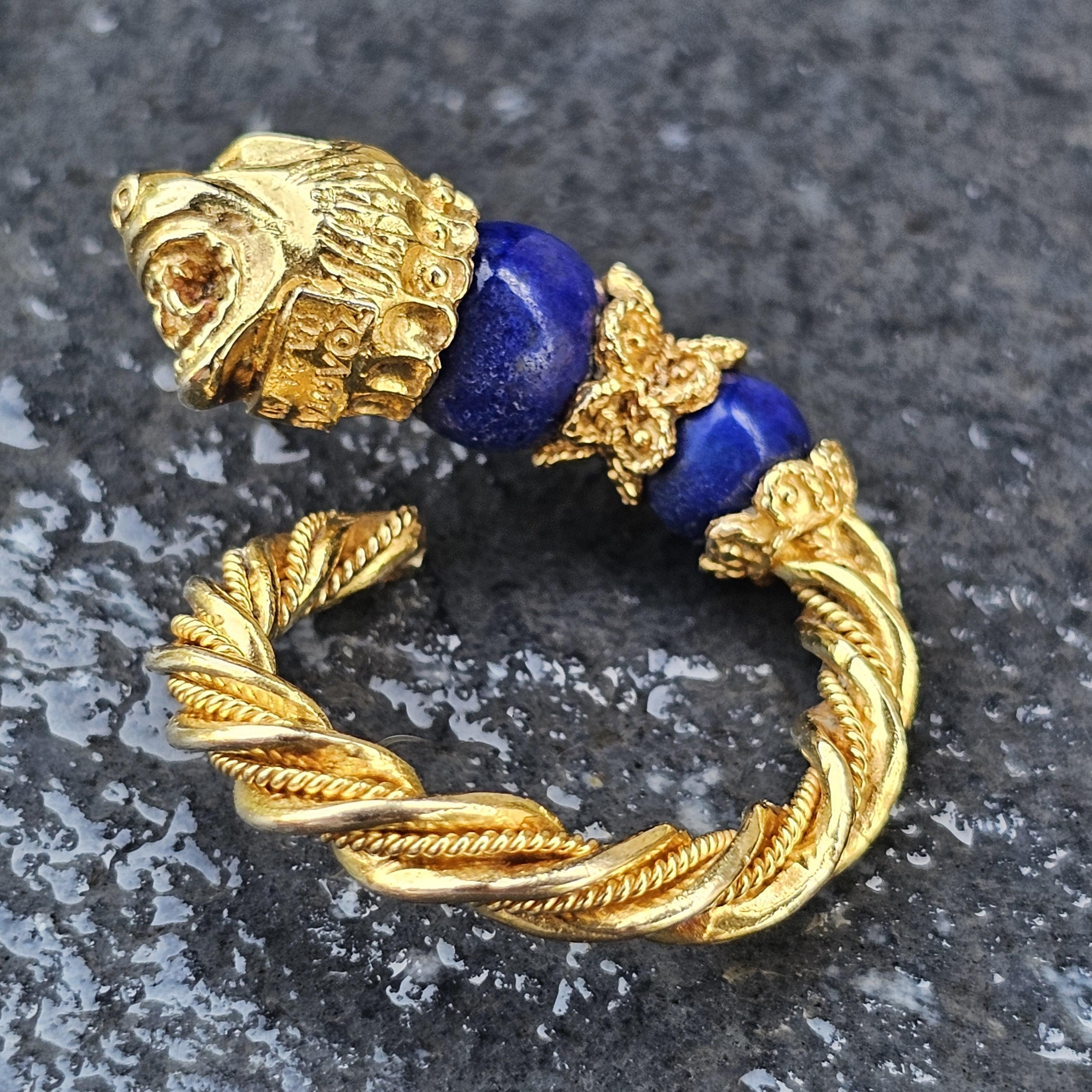 Anello Zolotas Testa di Leone Greco Lapis Oro Giallo 18k 11.3g sz ~7 Regolabile in vendita 4