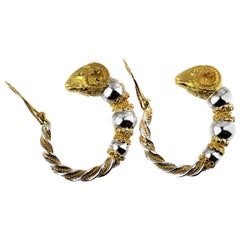 Zolotas, Greek Mythical Ram's Head Hoop Clip-On Earrings in 18K Gold and Silver