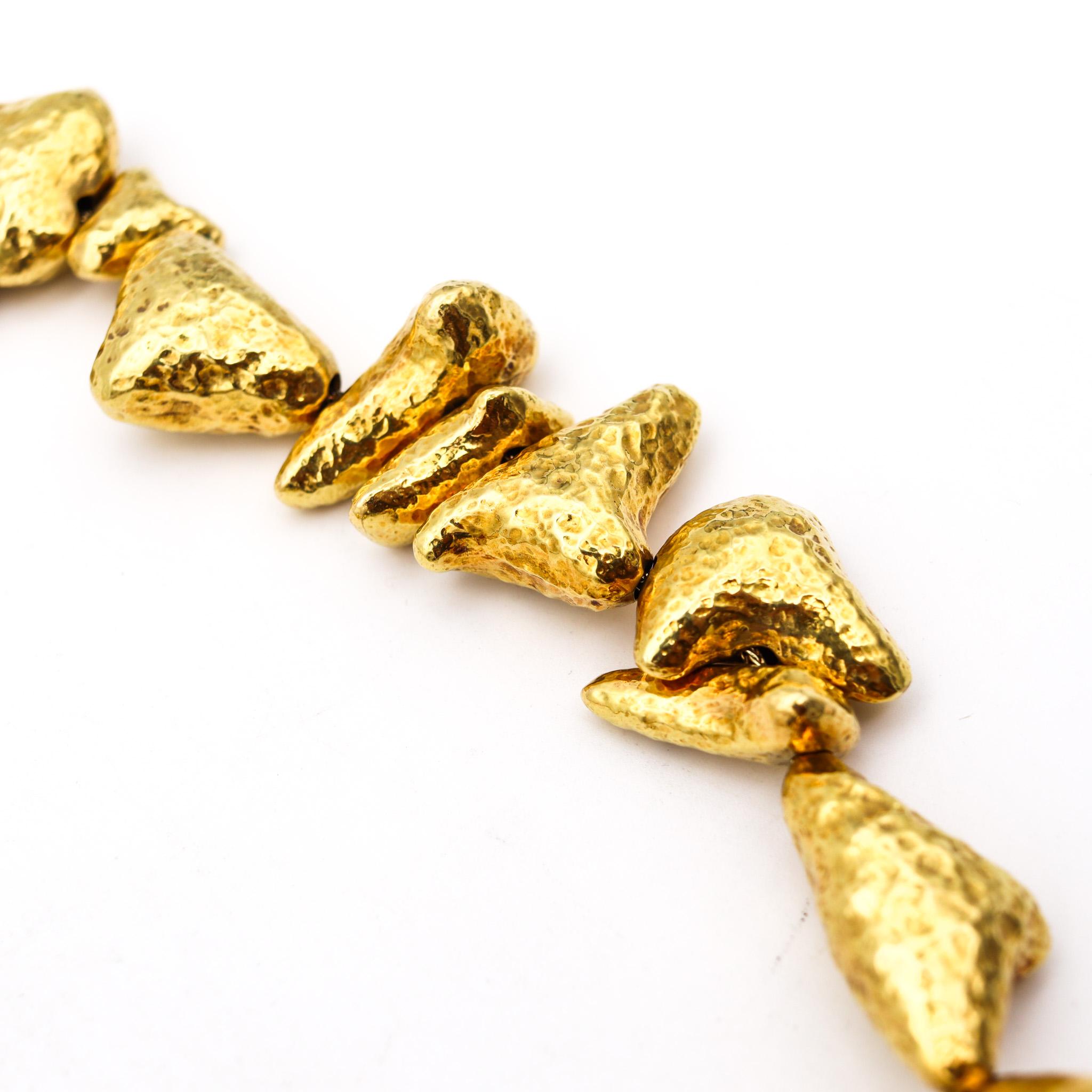 Modernist Zolotas Greek Nugget Necklace Collar In Textured solid 18Kt Yellow Gold