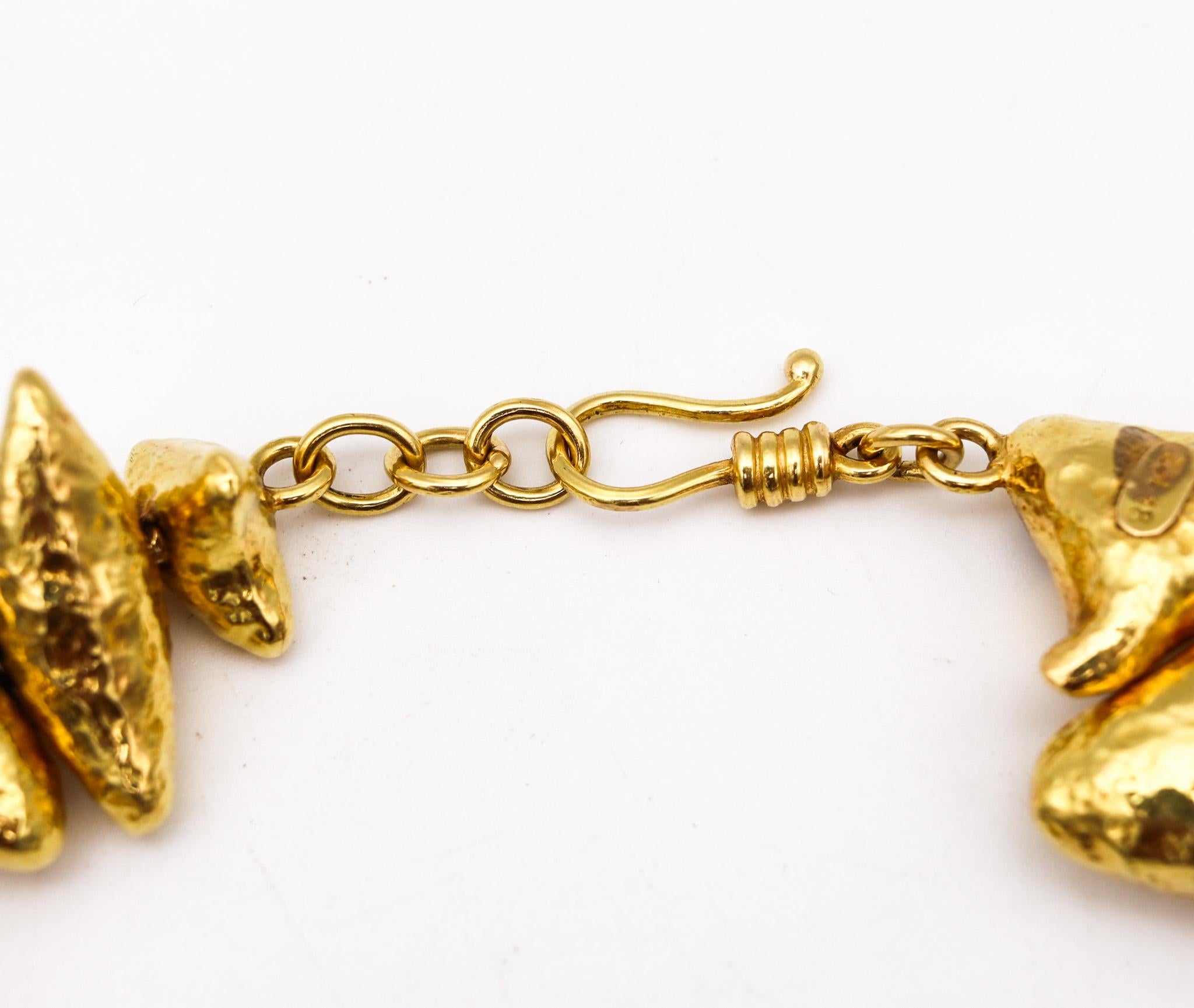 Zolotas Greek Nugget Necklace Collar In Textured solid 18Kt Yellow Gold In Excellent Condition In Miami, FL