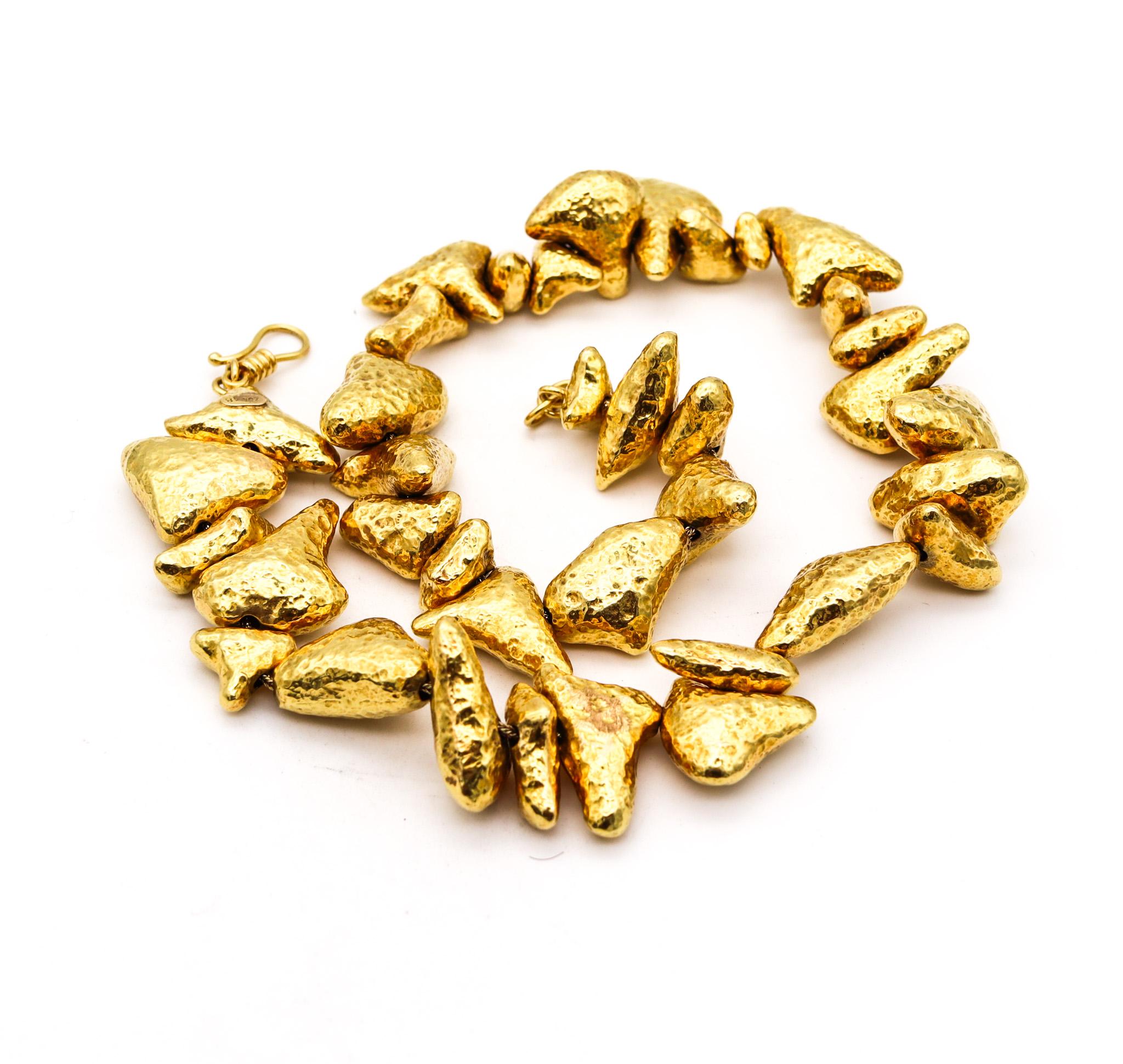 Zolotas Greek Nugget Necklace Collar In Textured solid 18Kt Yellow Gold 1