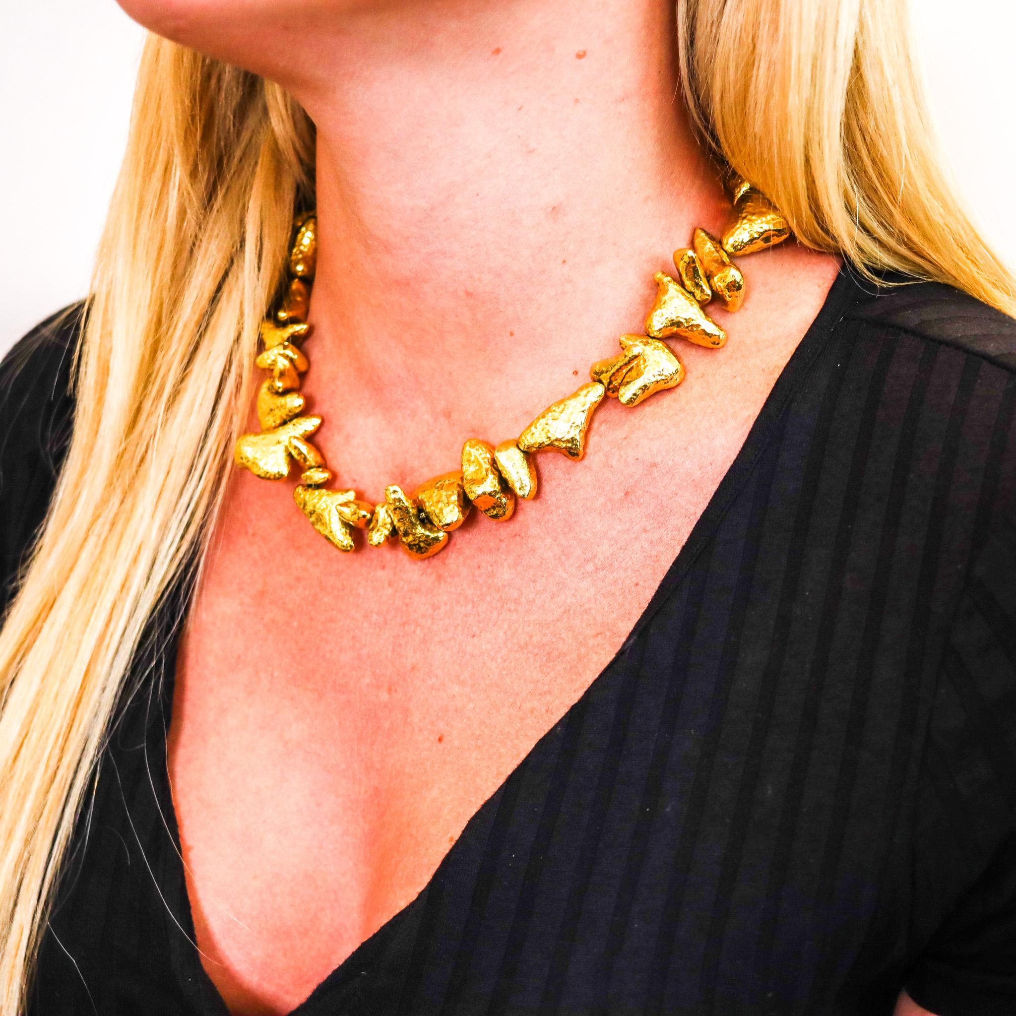 Zolotas Greek Nugget Necklace Collar In Textured solid 18Kt Yellow Gold 4