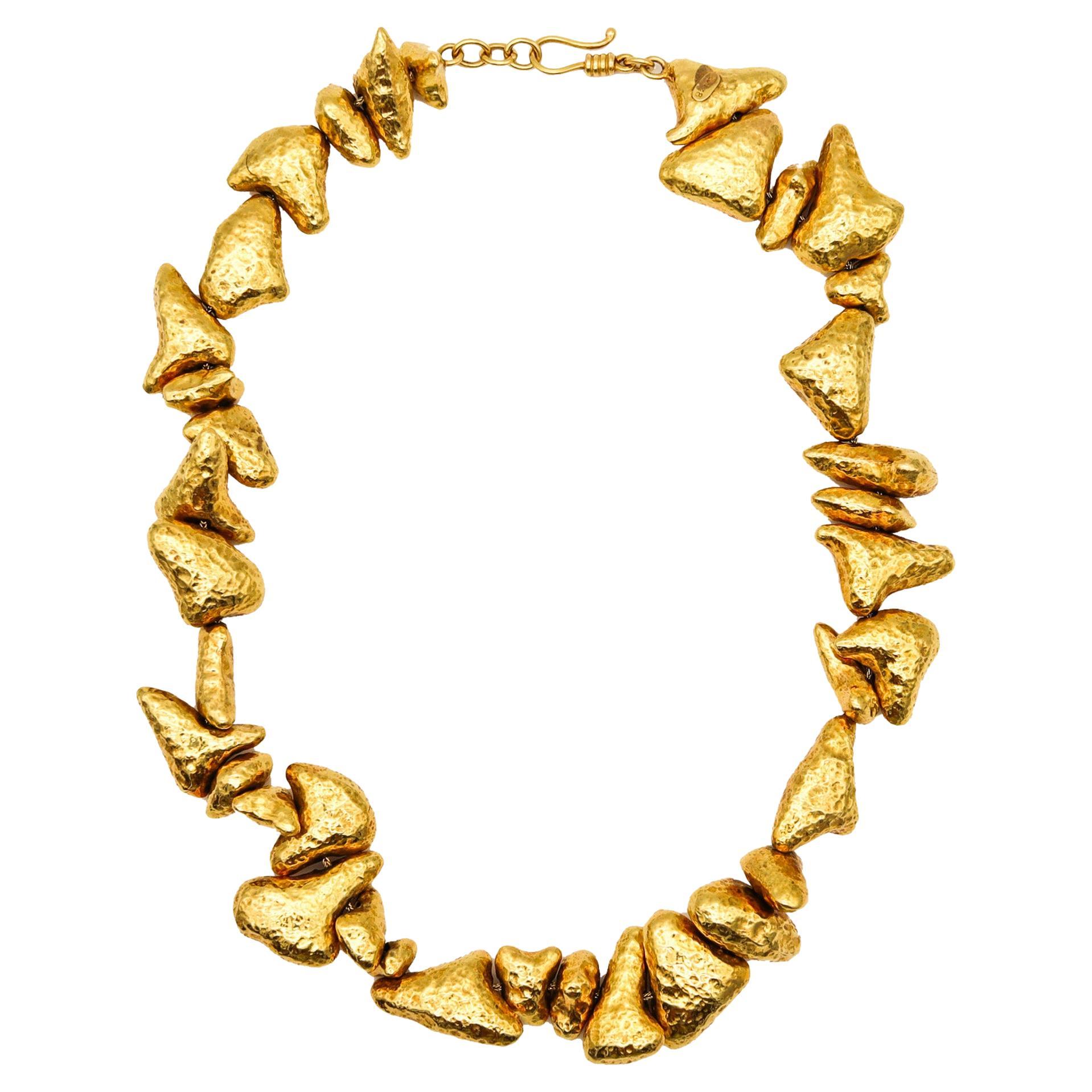 Zolotas Greek Nugget Necklace Collar In Textured solid 18Kt Yellow Gold