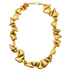 Vintage Zolotas Greek Nugget Necklace Collar In Textured solid 18Kt Yellow Gold