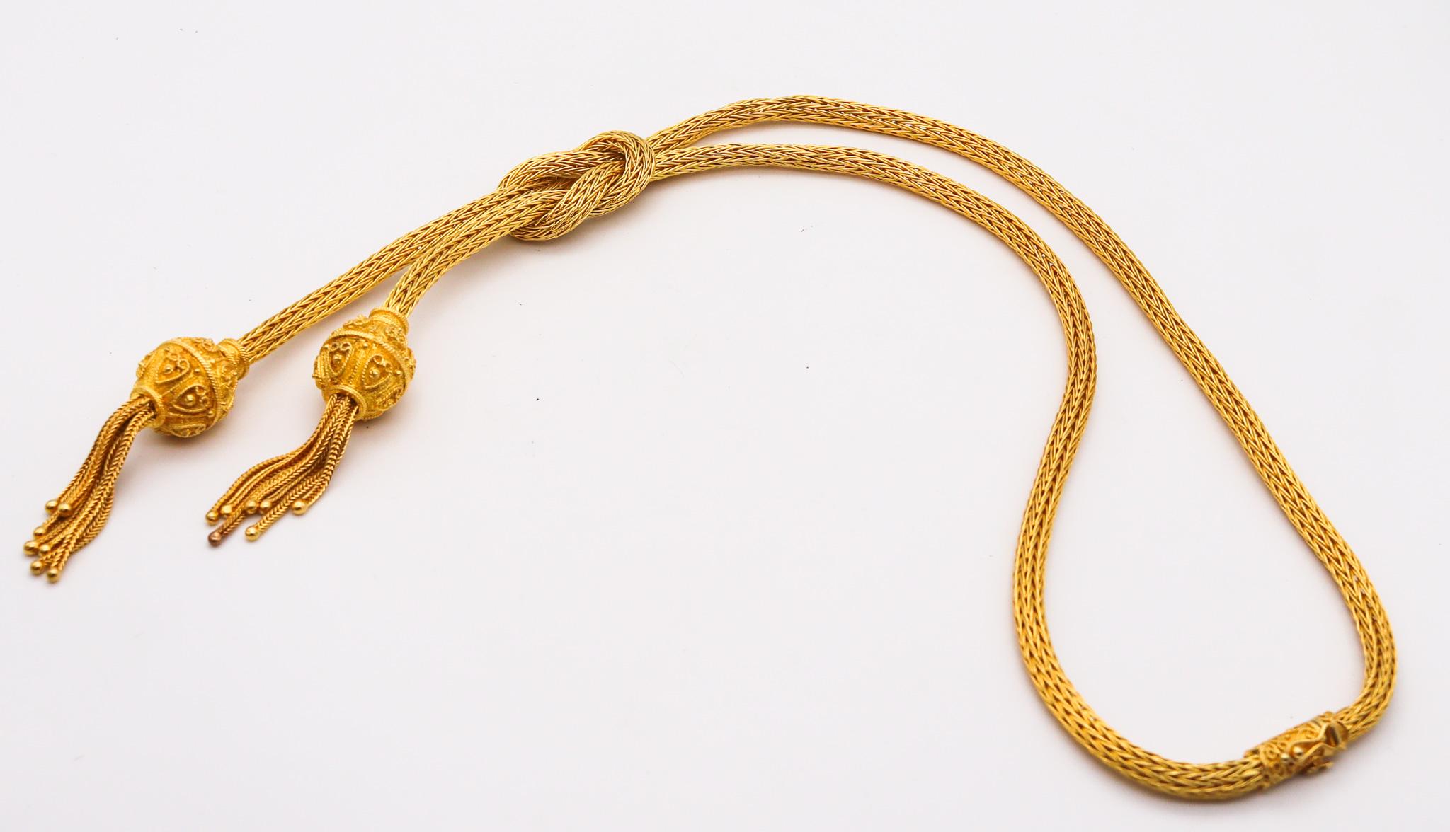 Zolotas Greek Revival Hercules Sautoir Mesh Necklace In solid 18Kt Yellow Gold In Excellent Condition For Sale In Miami, FL