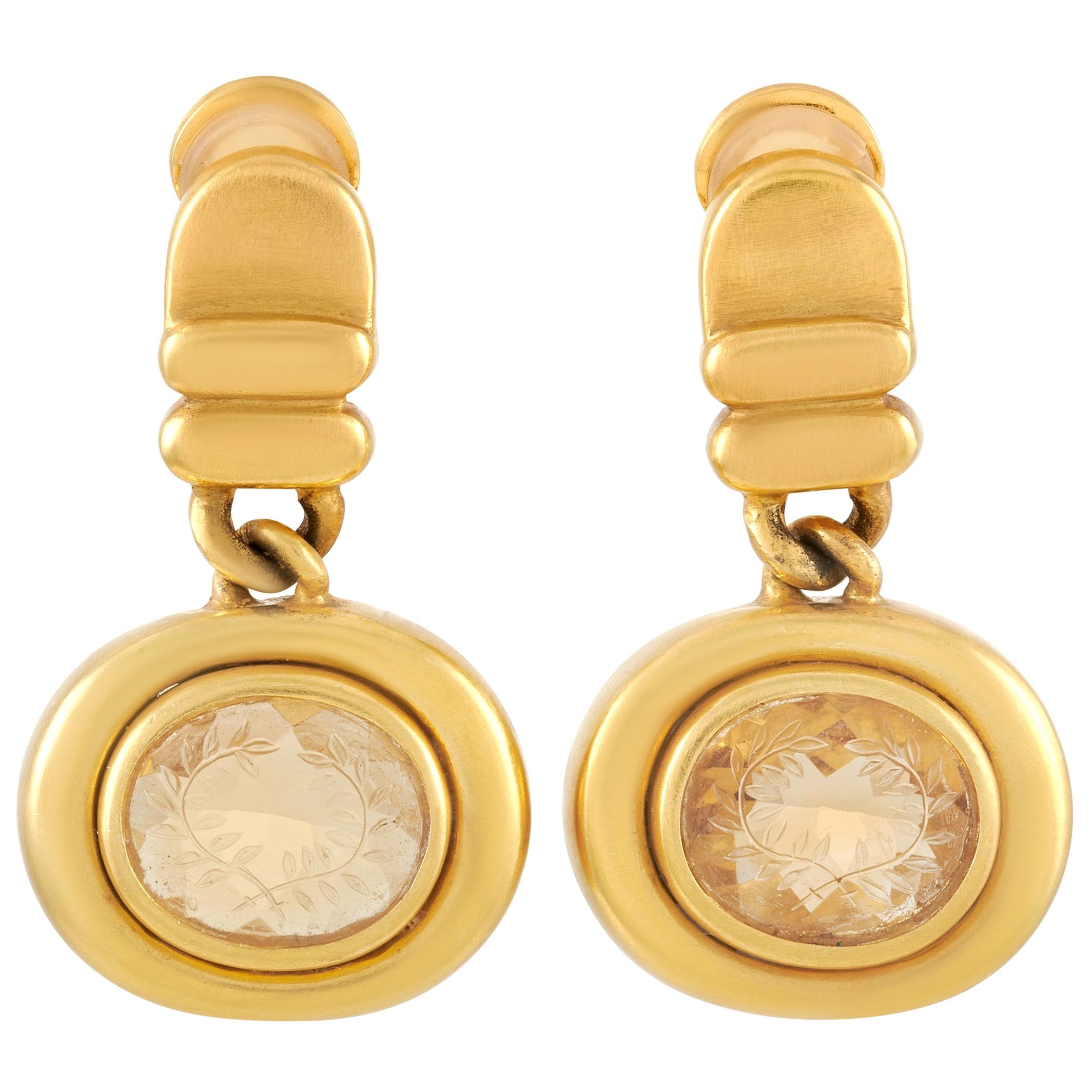 Zolotas Intaglio 18 Karat Yellow Gold Citrine Vintage Drop Earrings