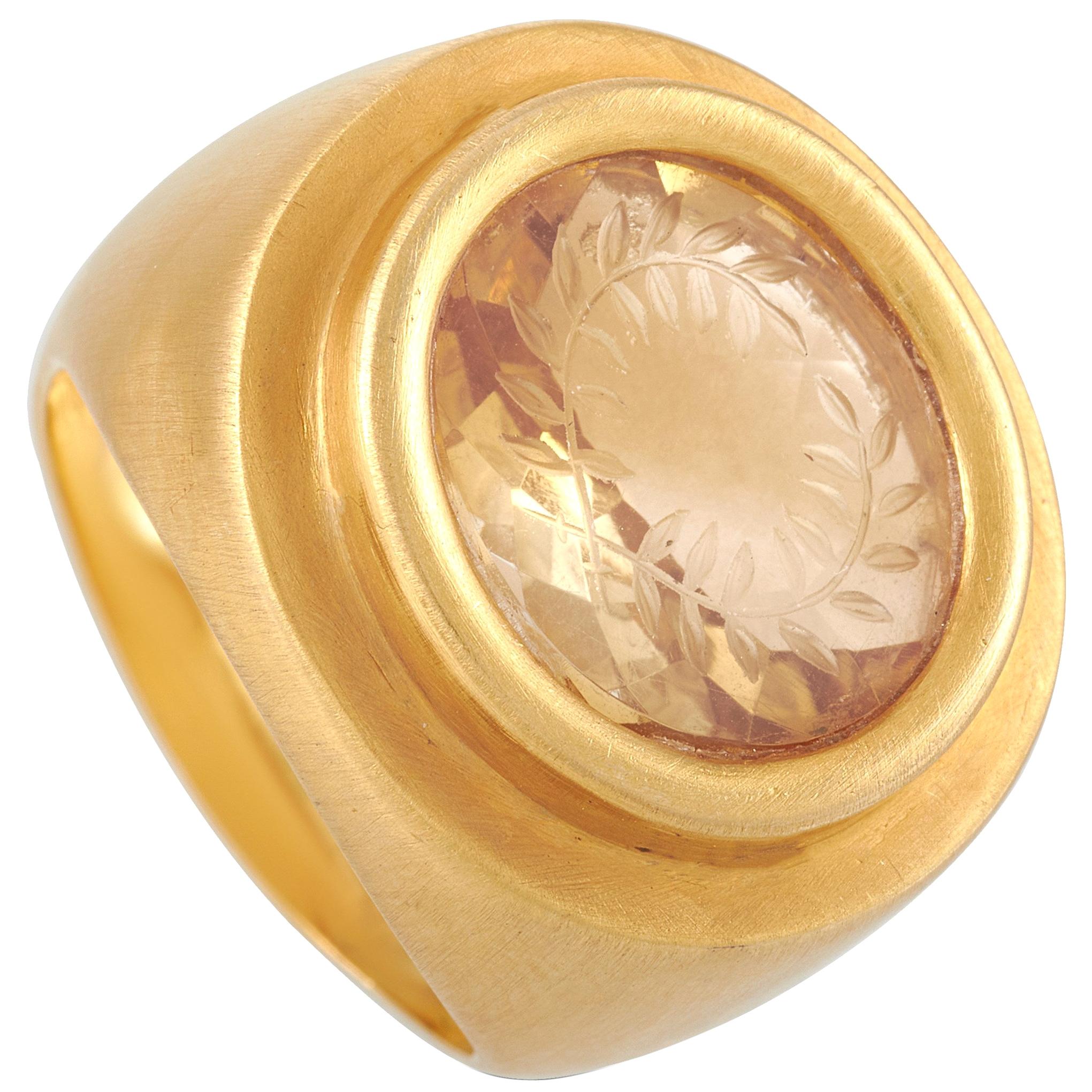 Zolotas Intaglio 18 Karat Yellow Gold Citrine Vintage Ring
