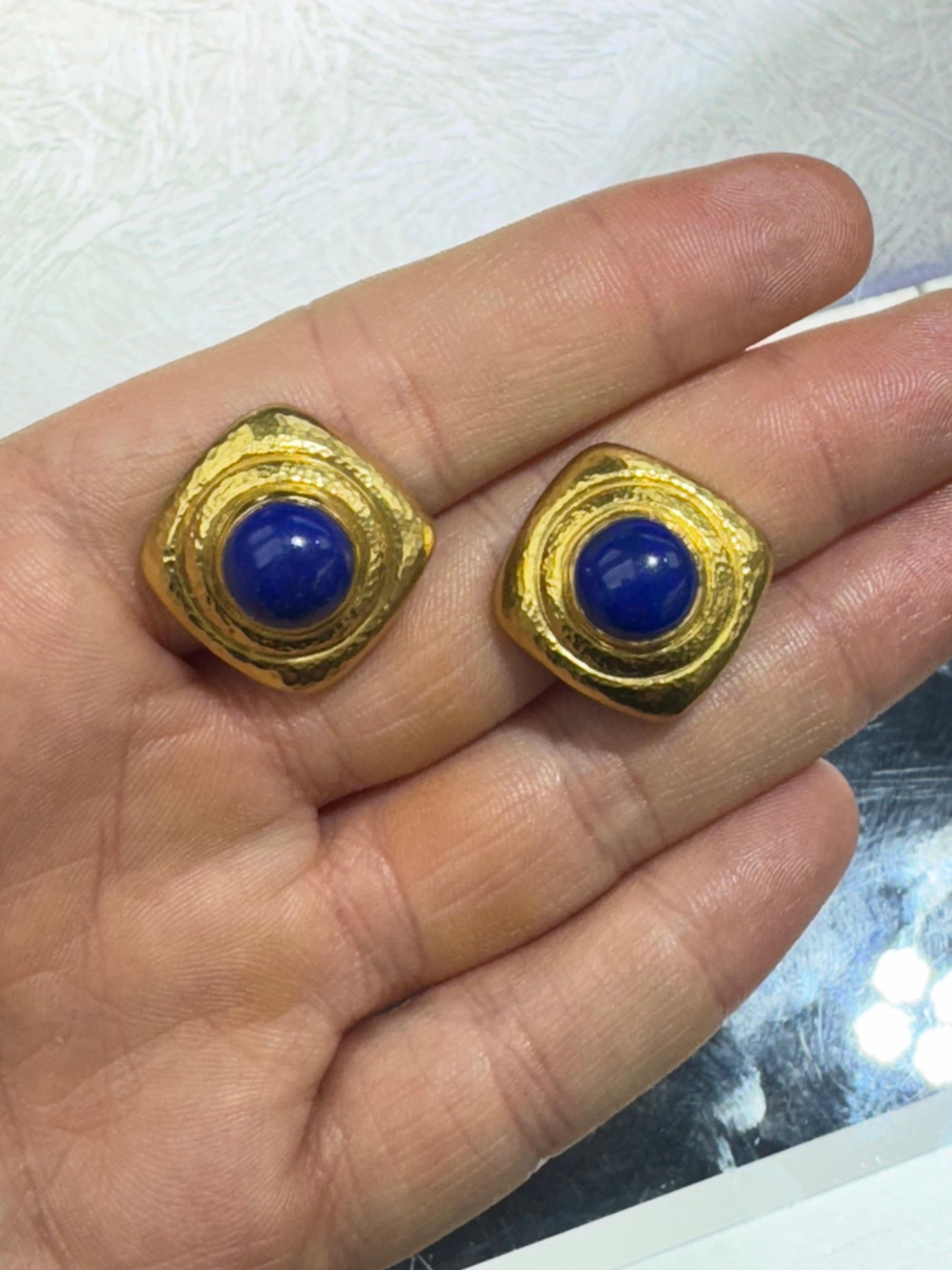 Zolotas Lapis Clip On Stud Earrings 22 Karat Yellow Gold 21.6 Grams For Sale 4