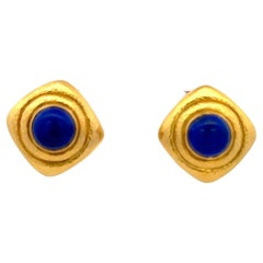 Zolotas Lapis Clip On Stud Earrings 22 Karat Yellow Gold 21.6 Grams