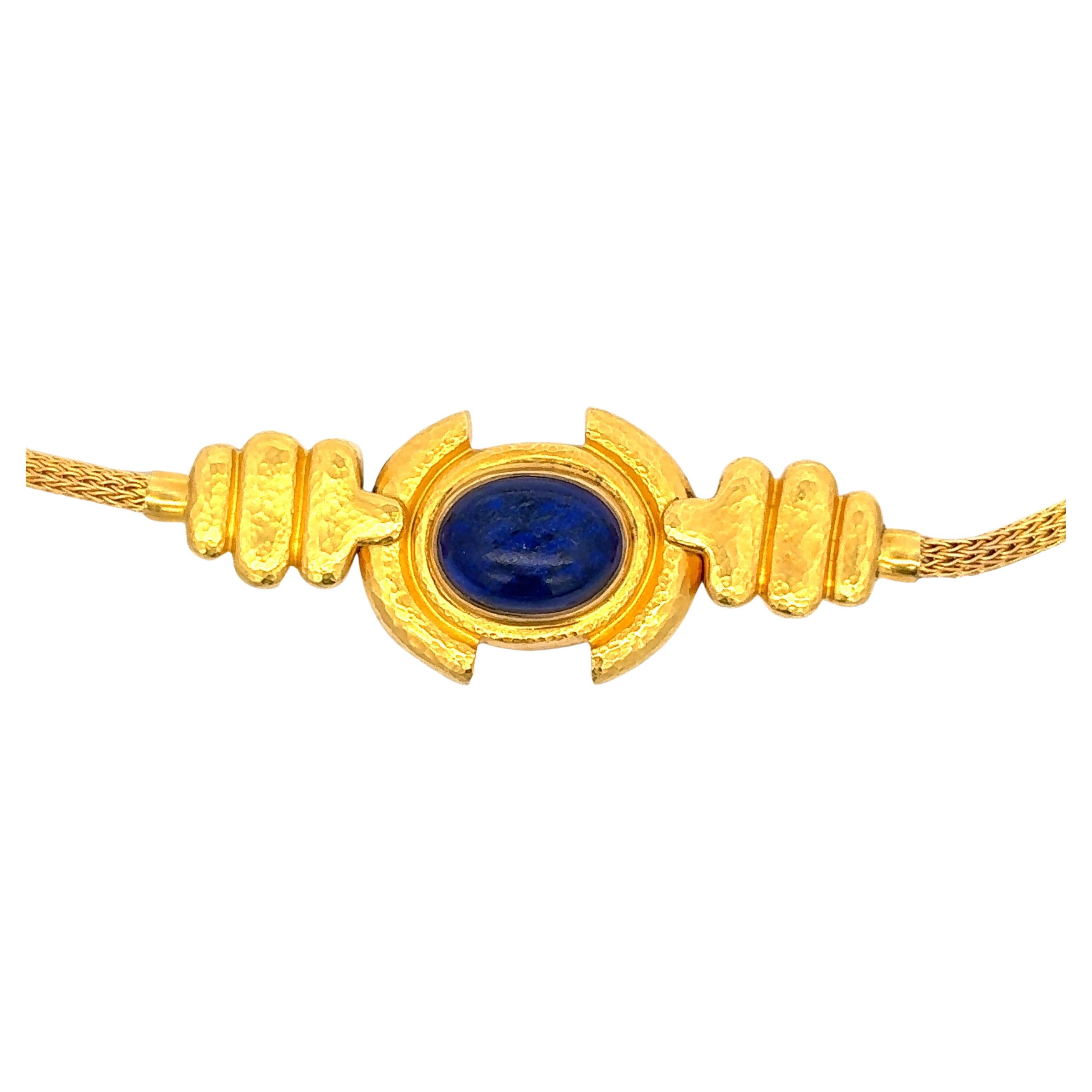 Contemporary Zolotas Lapis Pendant Necklace 22 Karat Yellow Gold 40.9 grams  For Sale