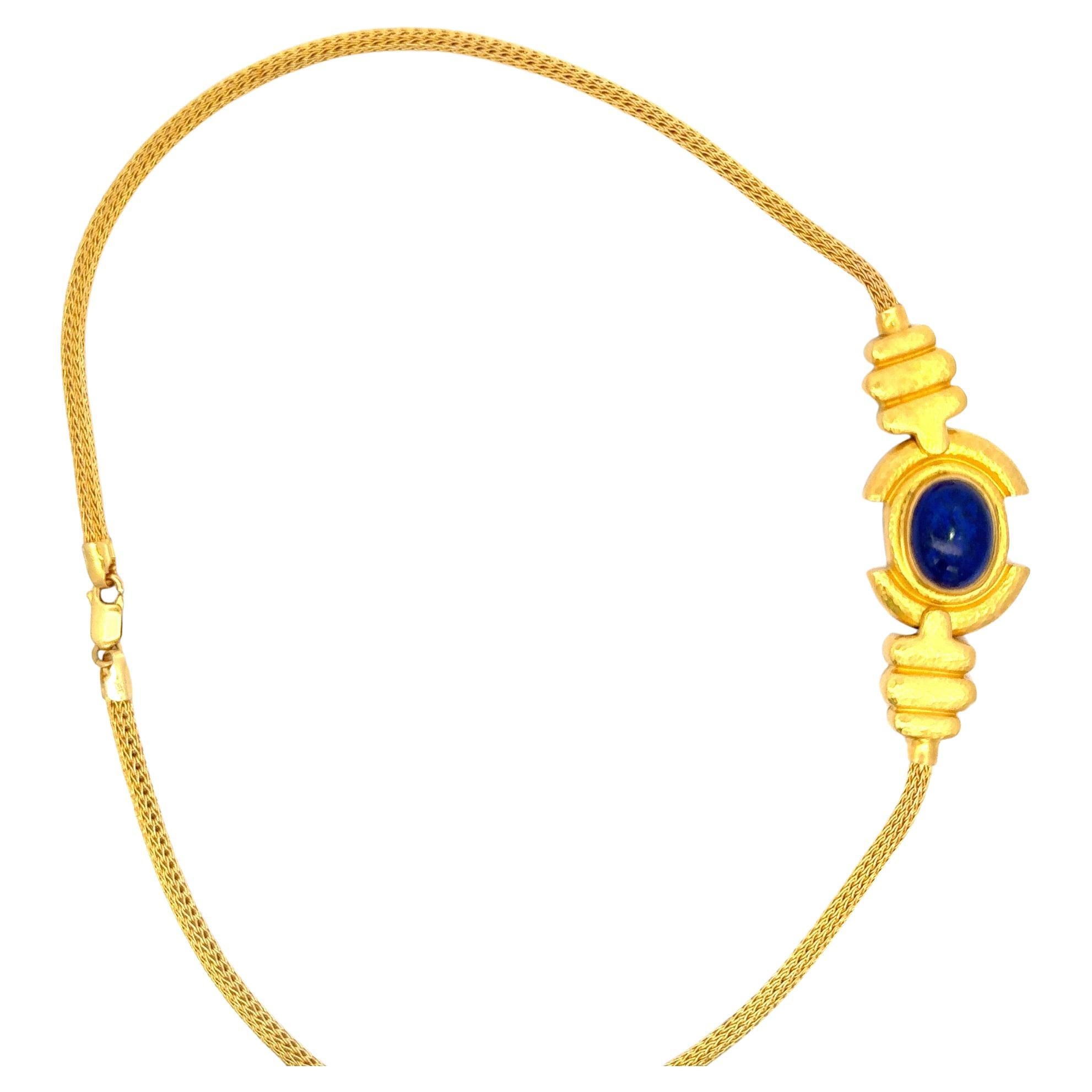 Zolotas Lapis Pendant Necklace 22 Karat Yellow Gold 40.9 grams  In Excellent Condition For Sale In New York, NY