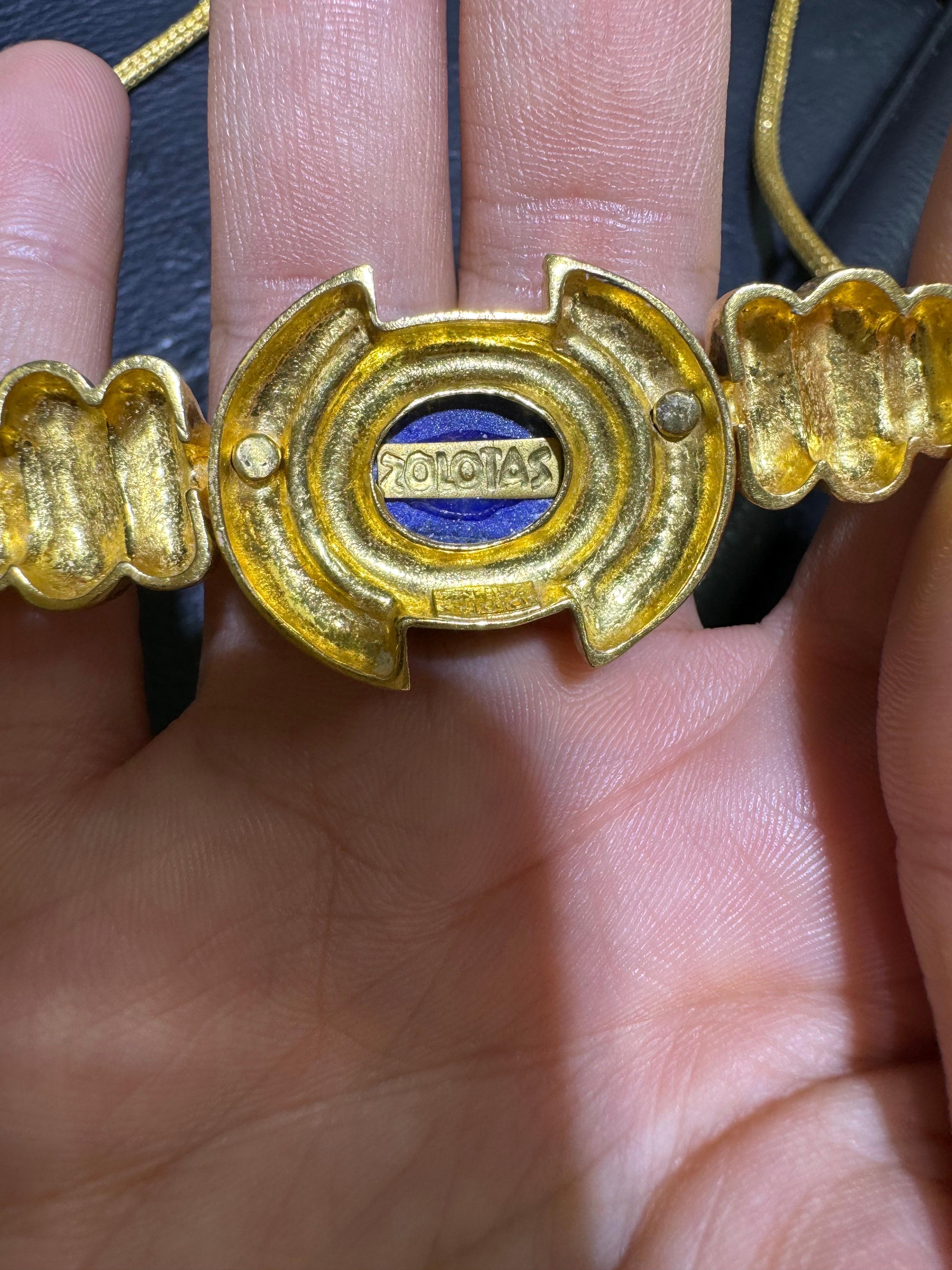 Zolotas Lapis Pendant Necklace 22 Karat Yellow Gold 40.9 grams  For Sale 2