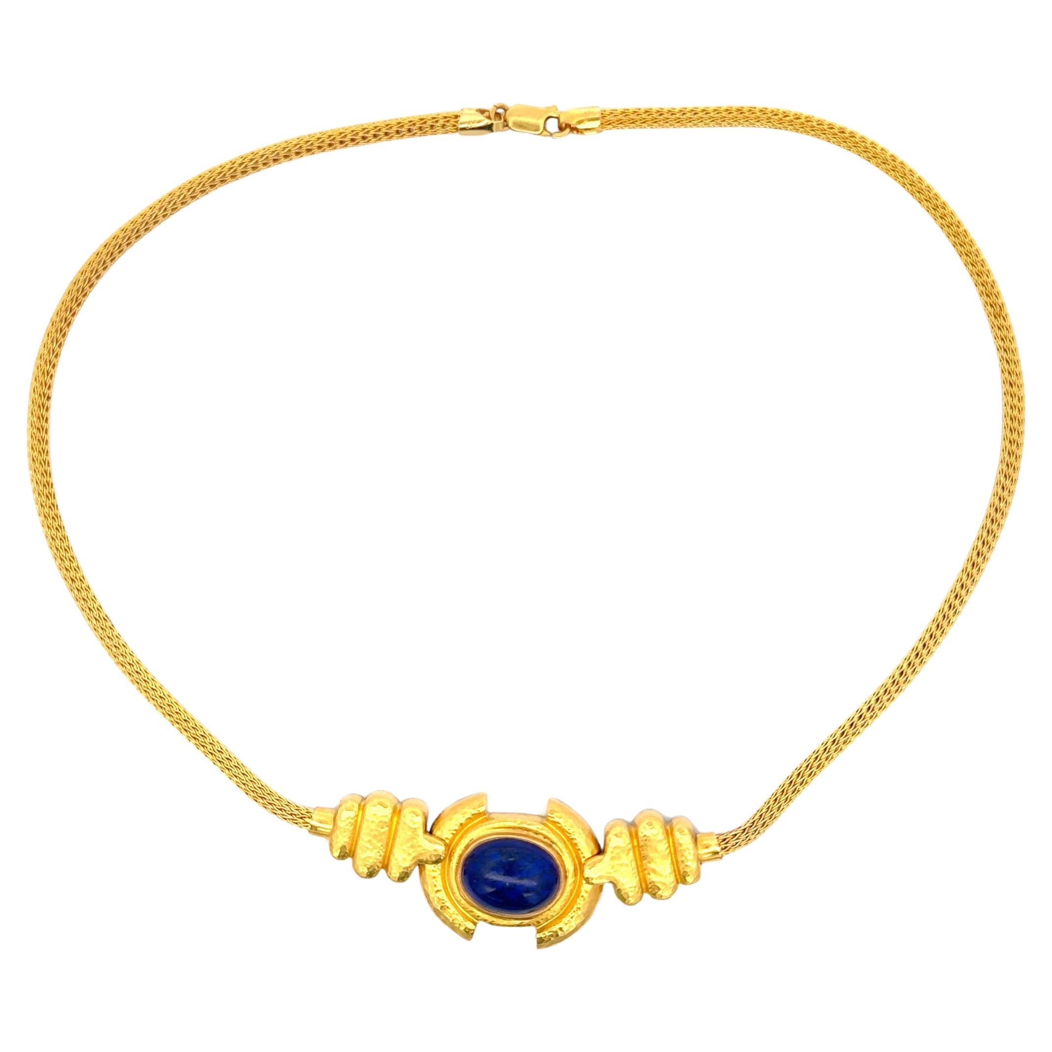 Zolotas Lapis Pendant Necklace 22 Karat Yellow Gold 40.9 grams 