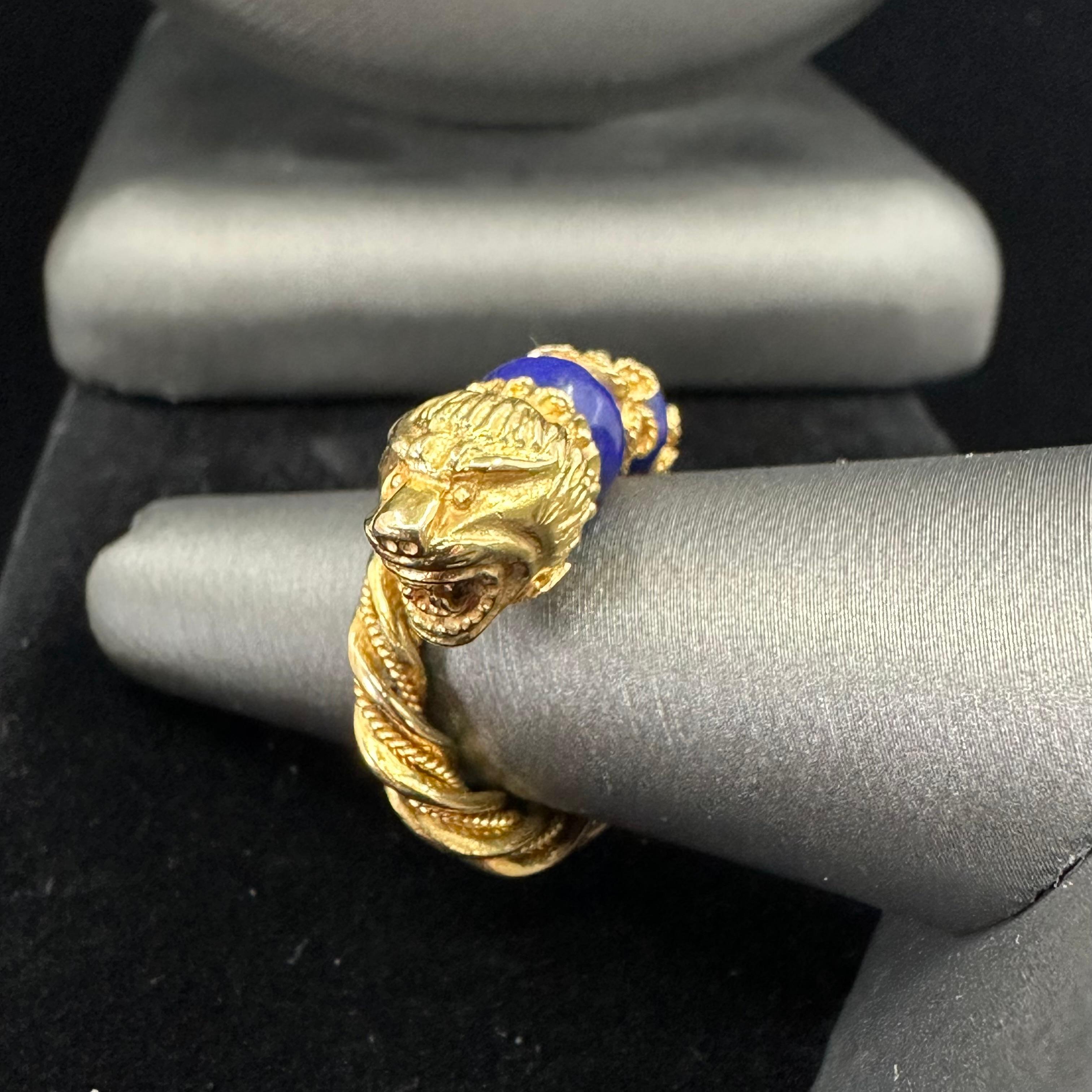Bead Zolotas Lion Head 18k Blue Lapis Ring For Sale