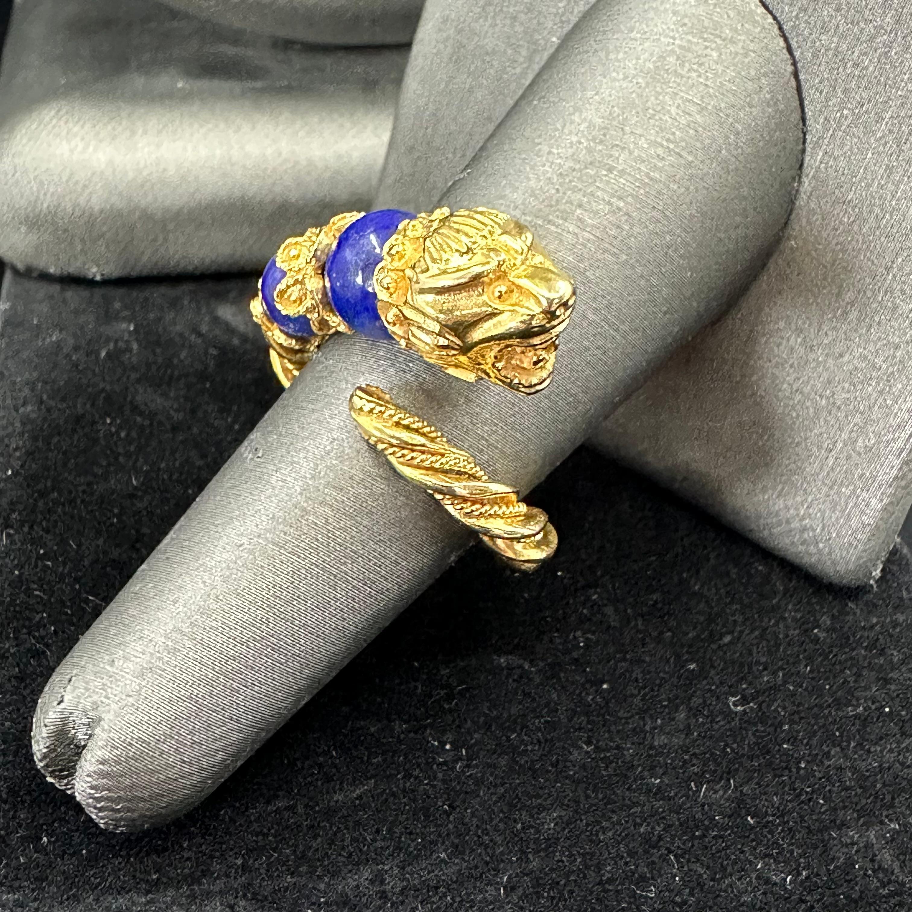 Zolotas Lion Head 18k Blue Lapis Ring For Sale 1