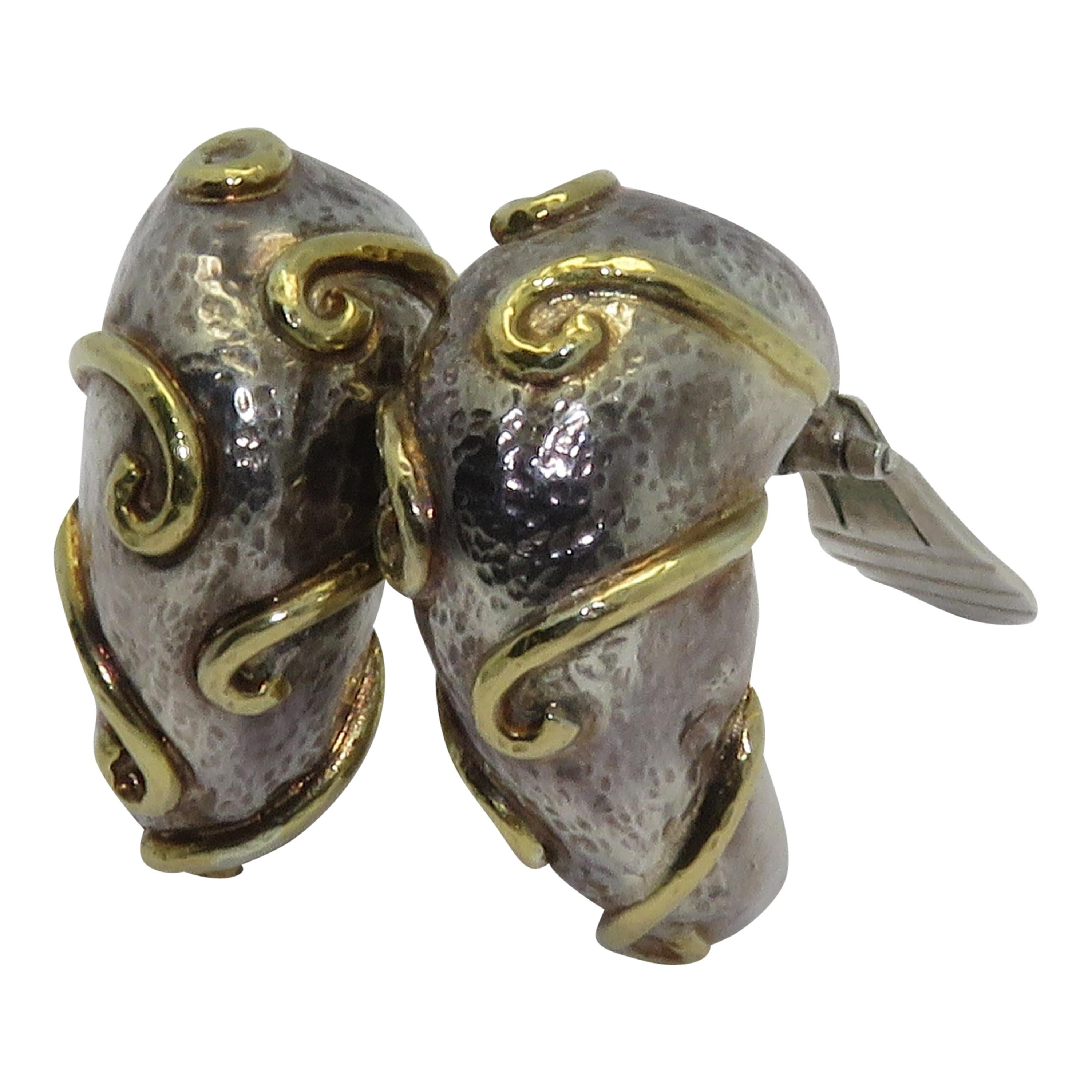 Zolotas Pair of Yellow Gold and Silver Earrings