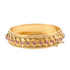 Vintage Zolotas Pink Sapphire Yellow Gold Bangle Bracelet