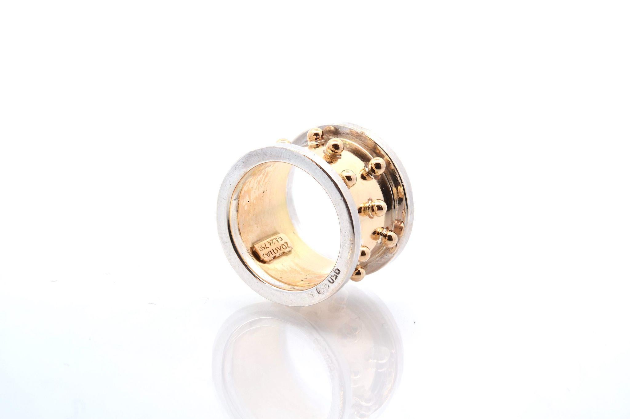 Zolotas Ring aus 18 Karat Gelbgold und Silber im Angebot 1