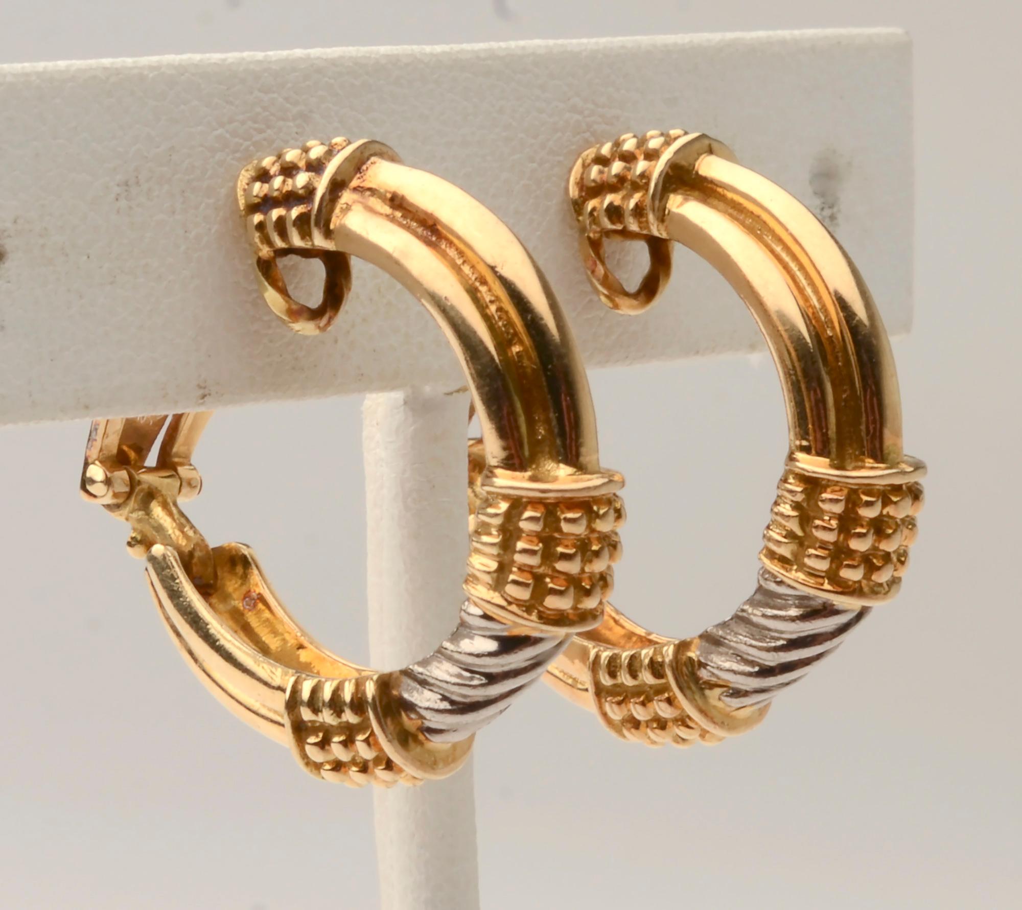 Modern Zolotas Two Color Gold Hoop Earrings For Sale