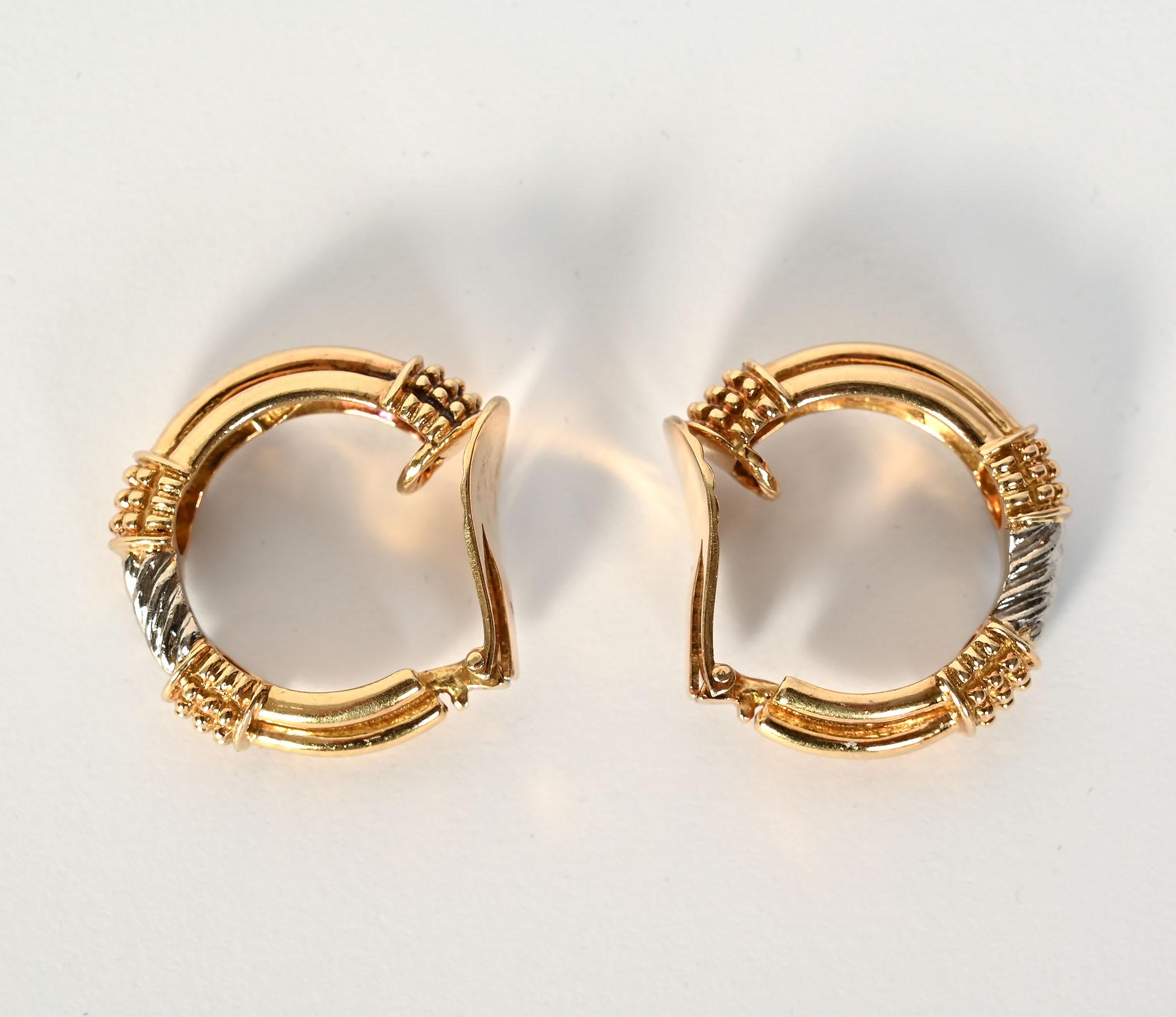 Modern Zolotas Two Color Gold Hoop Earrings For Sale