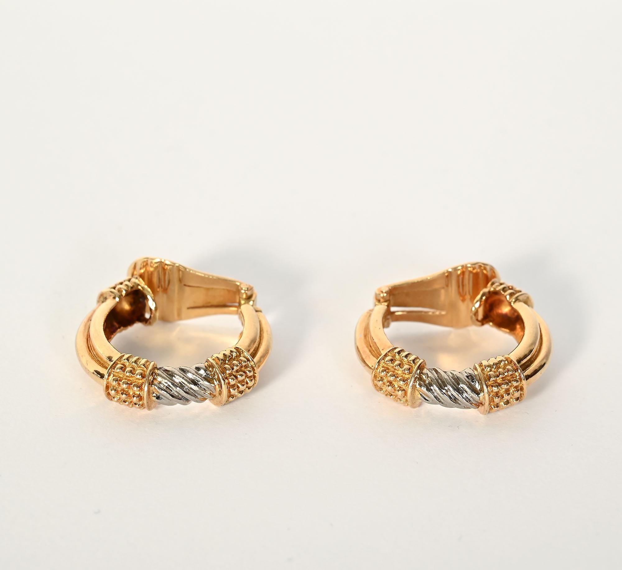 Women's or Men's Zolotas Two Color Gold Hoop Earrings For Sale