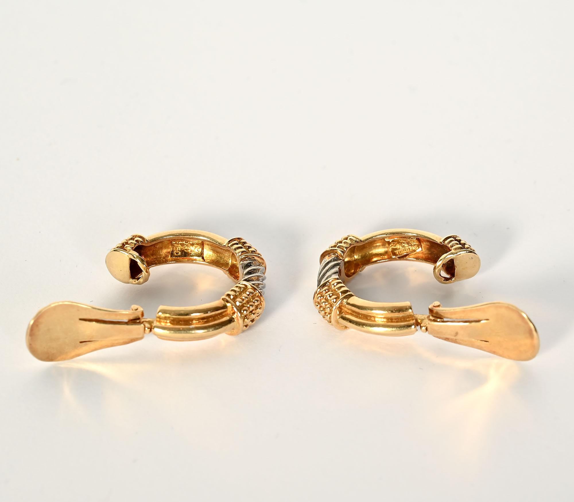 Zolotas Two Color Gold Hoop Earrings For Sale 1
