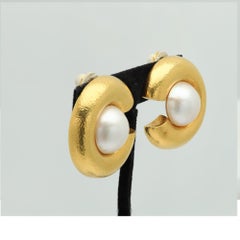 Zolotas Vintage 22k Gold Earring Clips Mabe Pearls Large Earrings made in Greece