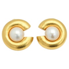 Zolotas Vintage 22k Gold Earring Clips Mabe Pearls Large Earrings made in Greece